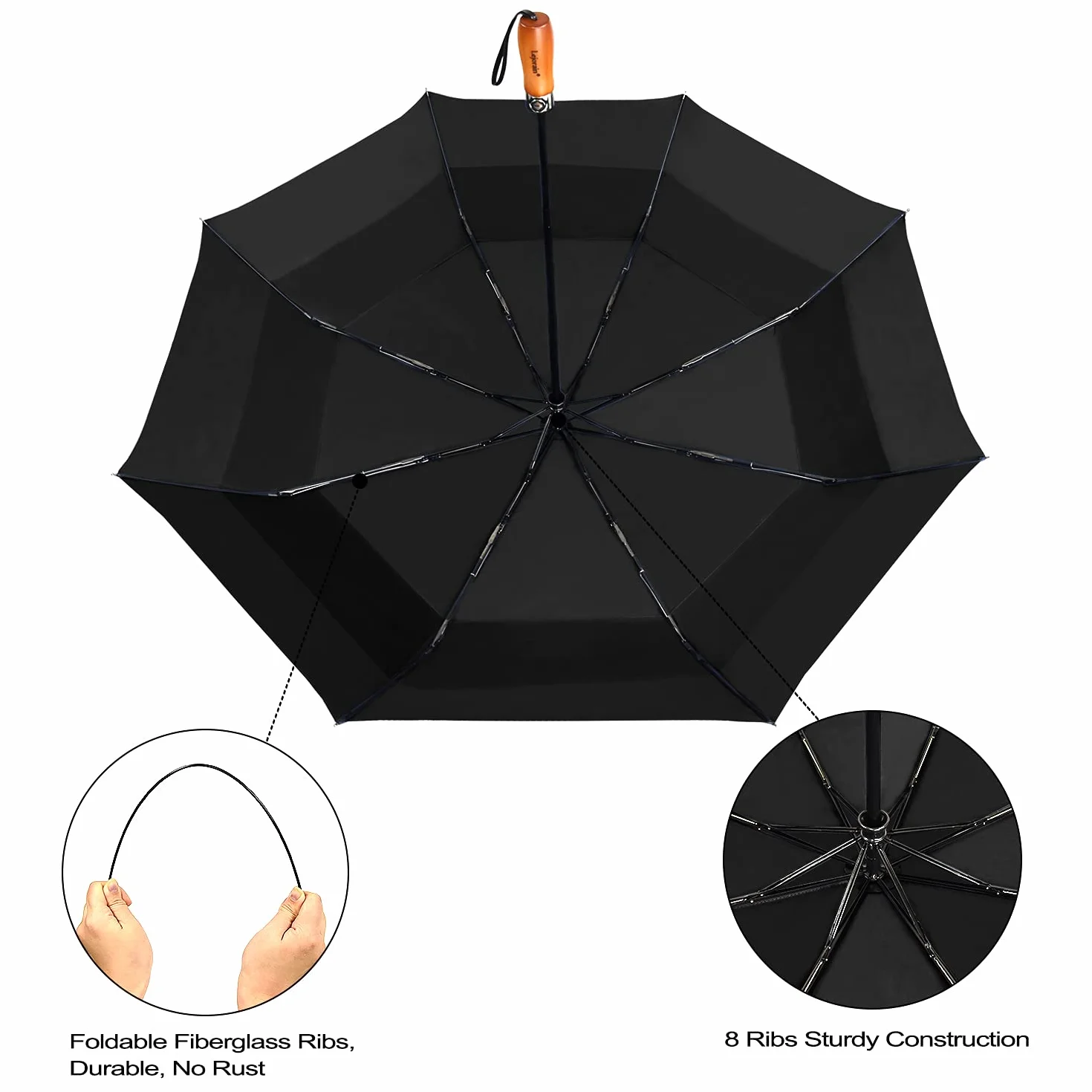 Lejorain Parasol golfowy 137 cm automatyczny składany 210T powlekany teflonem wiatroszczelny podwójny baldachim