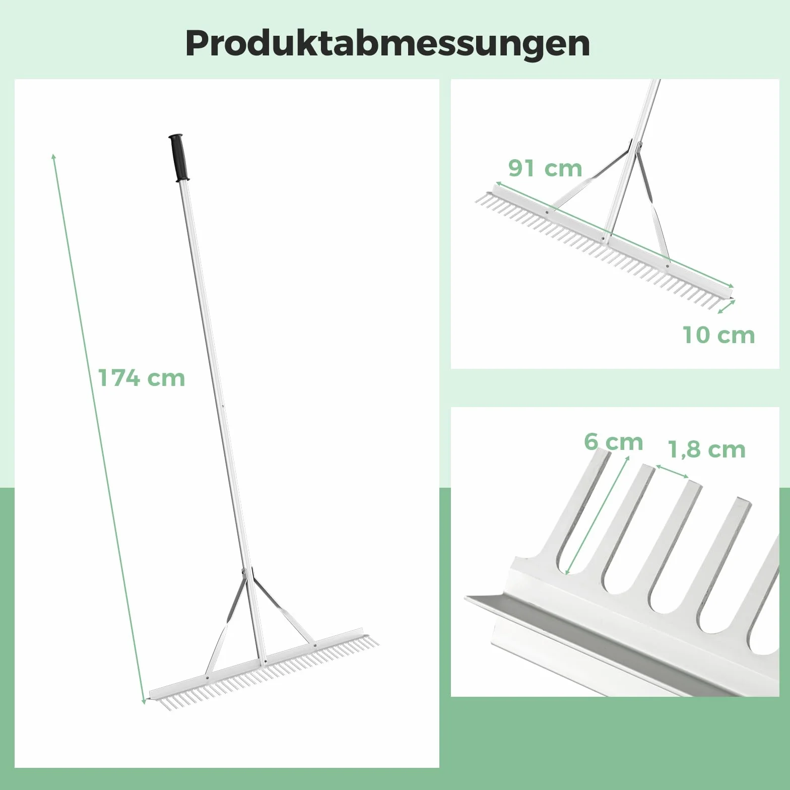 COSTWAY Grabie Ogrodowe z Aluminium - Szerokość 91 cm, 36 Zębów, Uchwyt 174 cm - Do Liści i Spulchniania Gleby, Pielęgnacja Krajobrazu