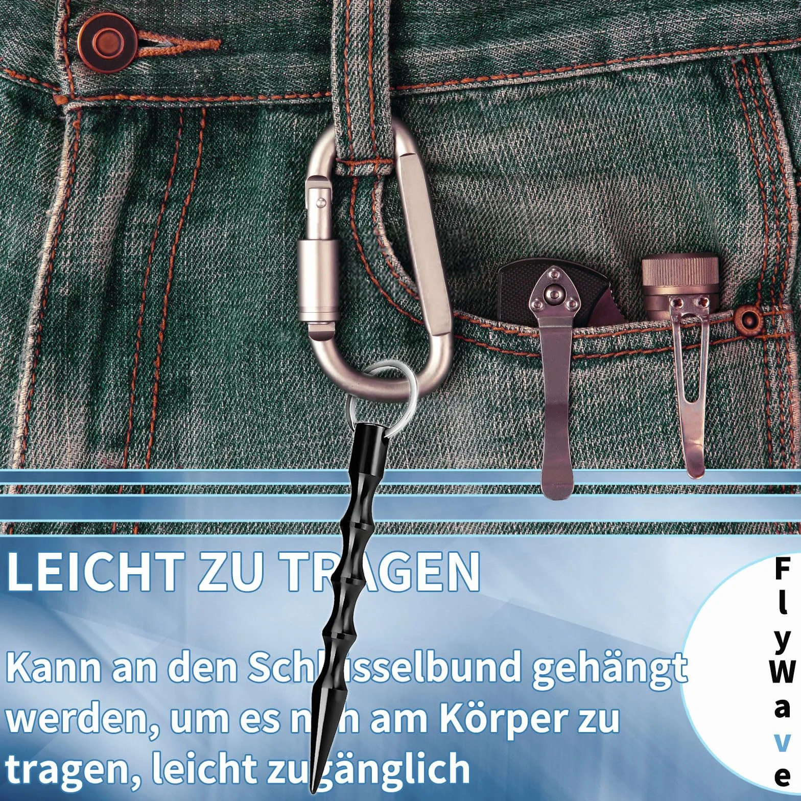 FlyWave Kubotan Breloczek do Kluczy do Samoobrony - Broń Obronna dla Kobiet, Lekki i Ergonomiczny, Legalny i Skuteczny