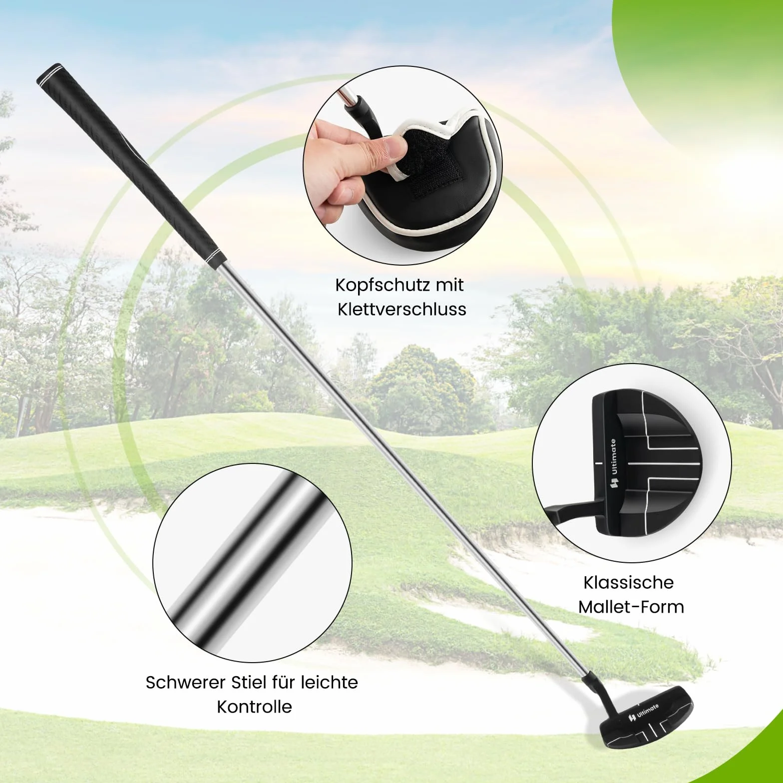 COSTWAY Putter Golf Putter, 89 cm Mallet Putter ze stali nierdzewnej z głowicą ze stali nierdzewnej i antypoślizgowym uchwytem, kij golfowy dla praworęcznych kobiet i mężczyzn
