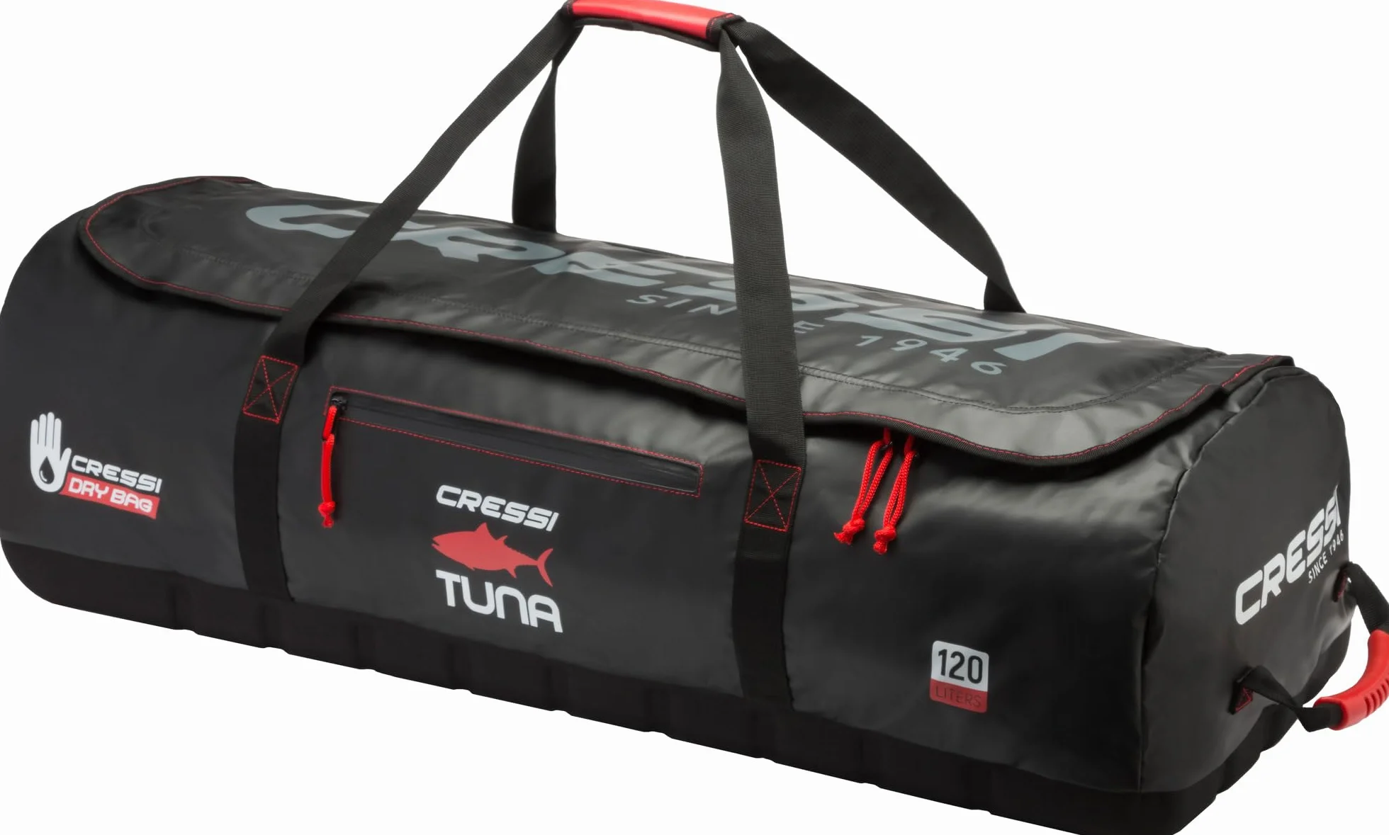Cressi Tuna Bag 120 l, duża, wodoszczelna torba, czarno-czerwona, dostępna w wersji z rolkami lub bez rolek – uniseks dla dorosłych