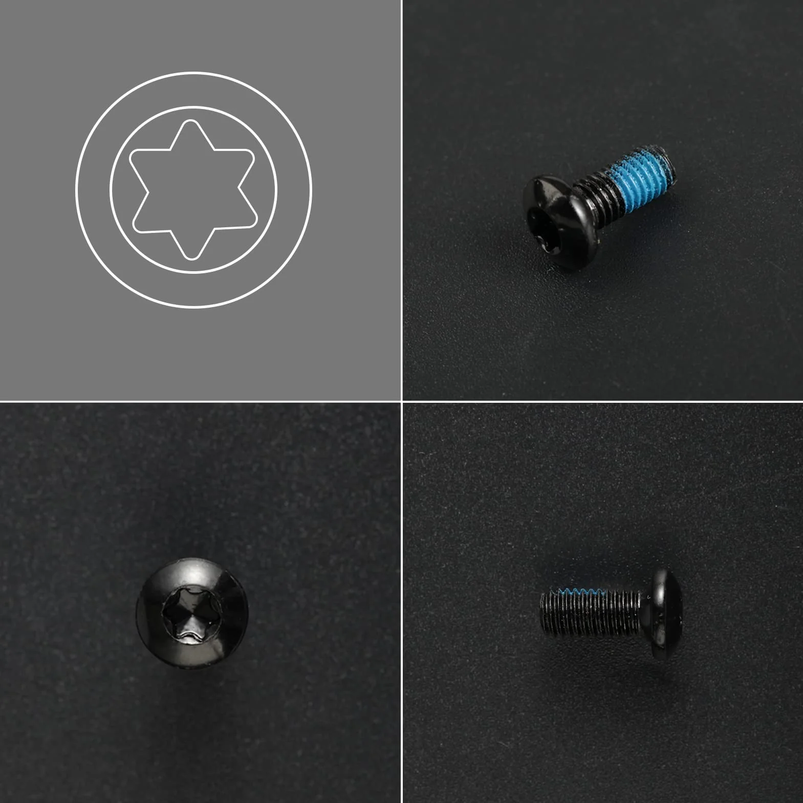 LEONTOOL Śruby do hamulców tarczowych M5 x 10 mm czarne z kluczem Torx T25 12 szt