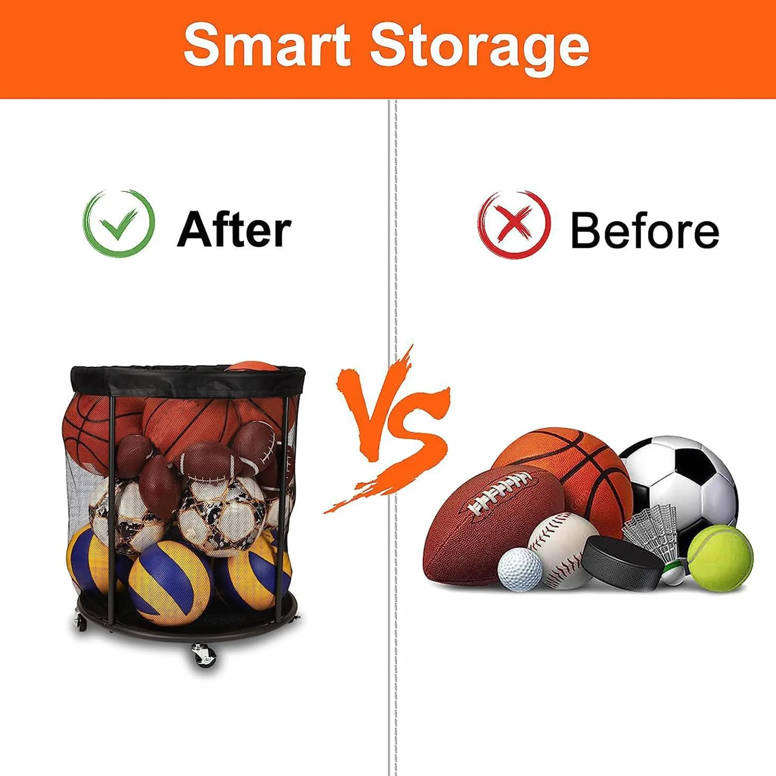 Ball Storage Basket – Large Capacity Sports Ball Organizer With Net | Heavy-Duty Outdoor Balls Holder For Pool, Patio, Garden, Deck | Durable Container Box For Basketballs, Soccer Balls, Volleyballs &