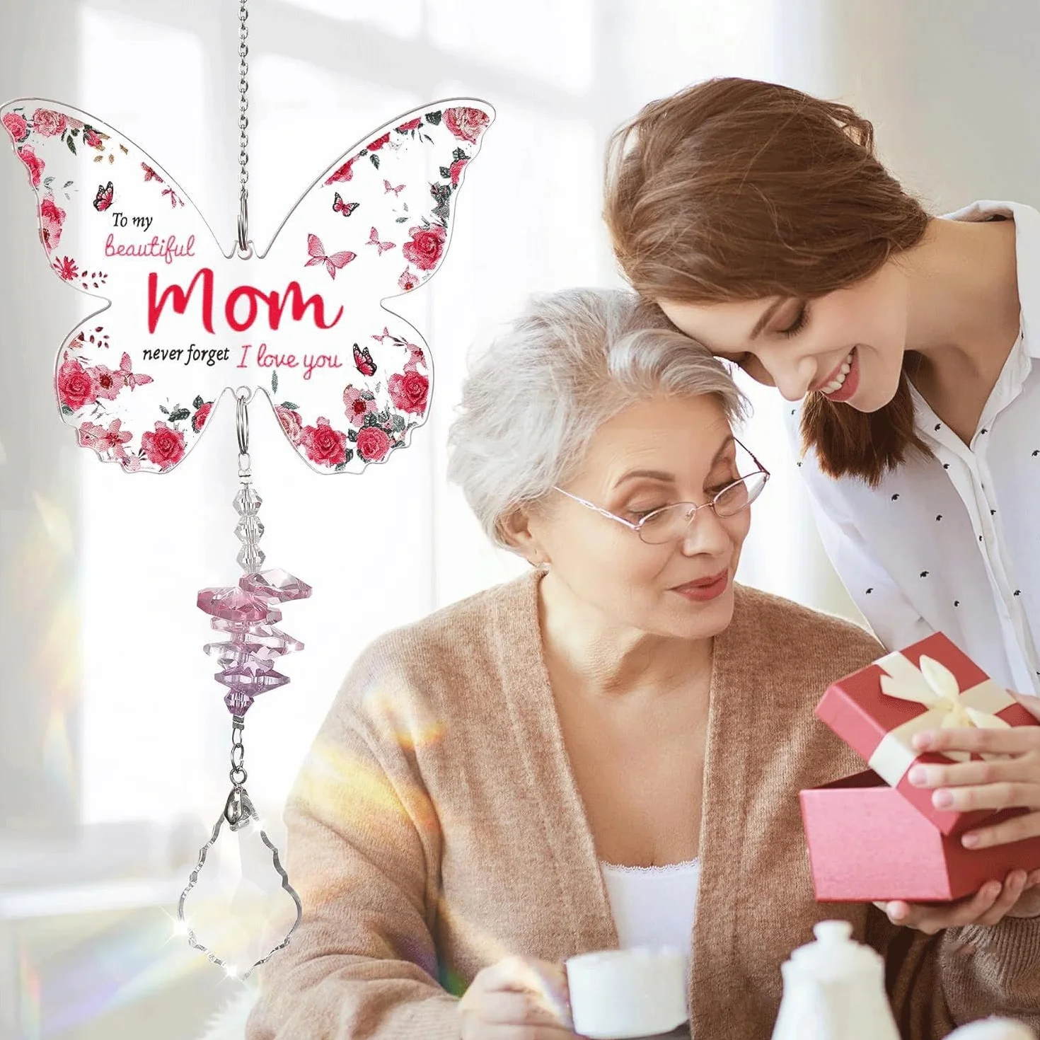 LEMONSTONE Prezent na Dzień Matki dla mamy, kryształowy łapacz słońca, okno, prezent urodzinowy dla mamy, córki, syna, na Dzień Matki, urodziny