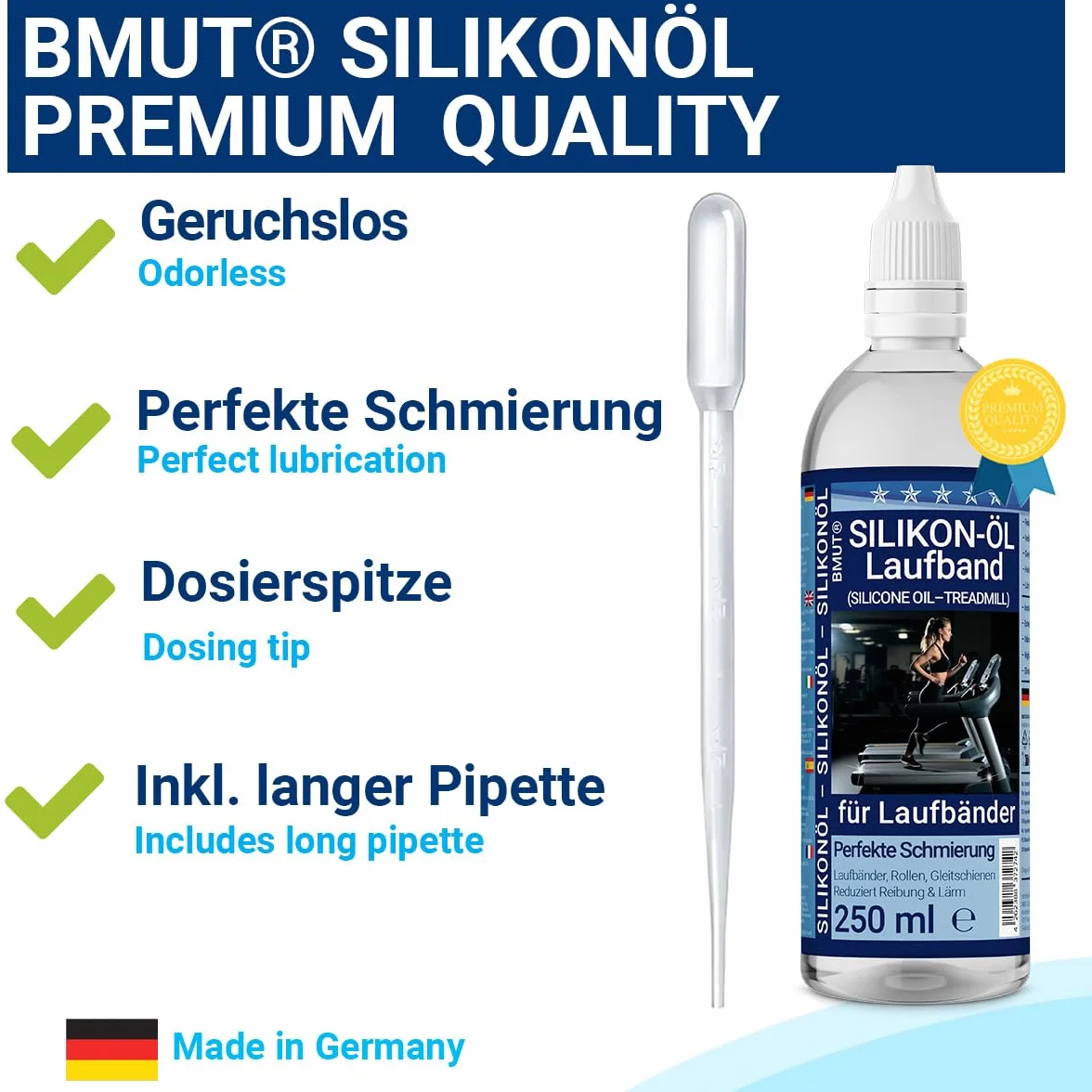 Olej silikonowy 250 ml do bieżni i sprzętu fitness z precyzyjną końcówką dozującą