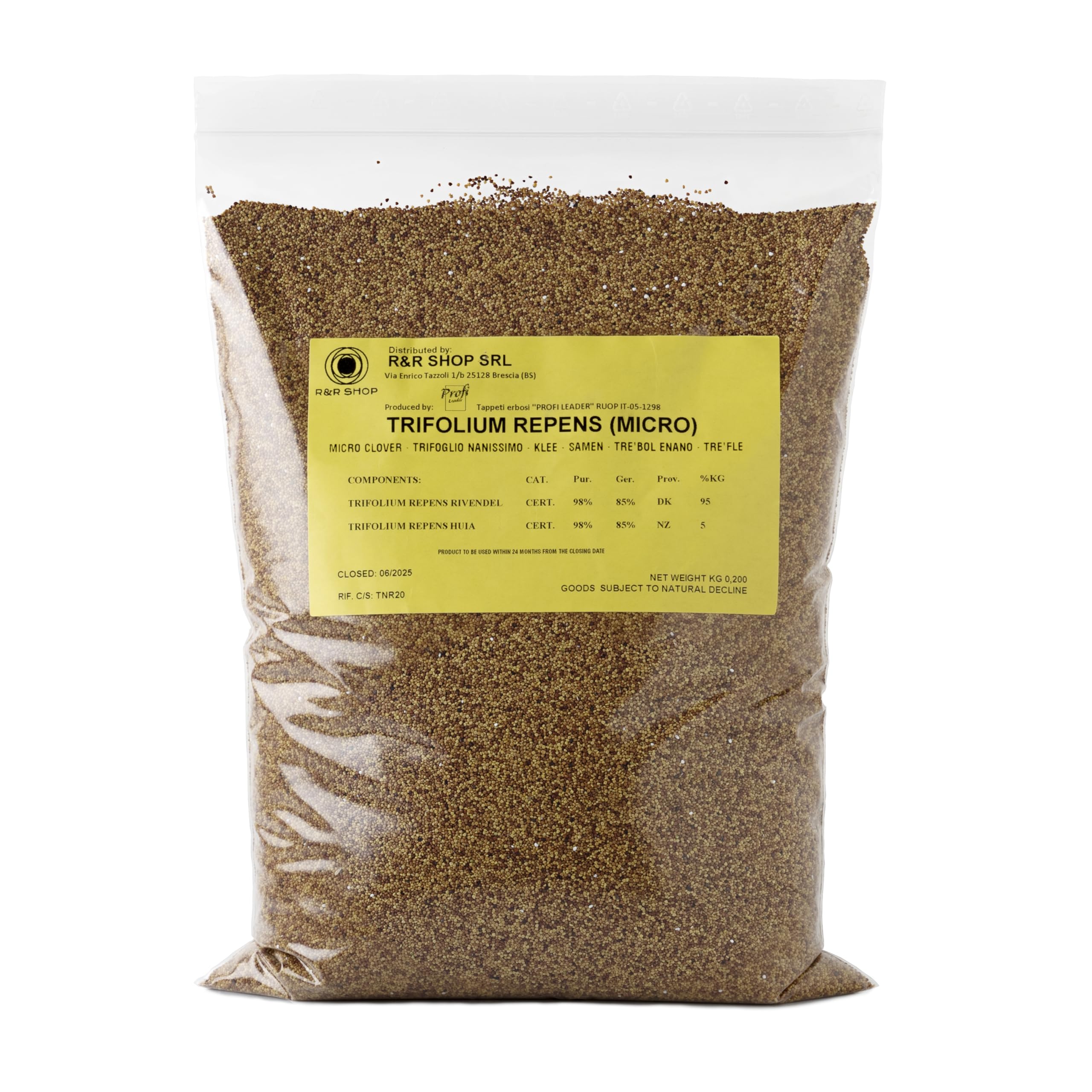 R&R SHOP- Nasiona trawników, Koniczyna karłowa Trifolium repens, Nie wymaga koszenia, Nadaje się do chodzenia i jako roślina okrywowa (200g – 50m²)