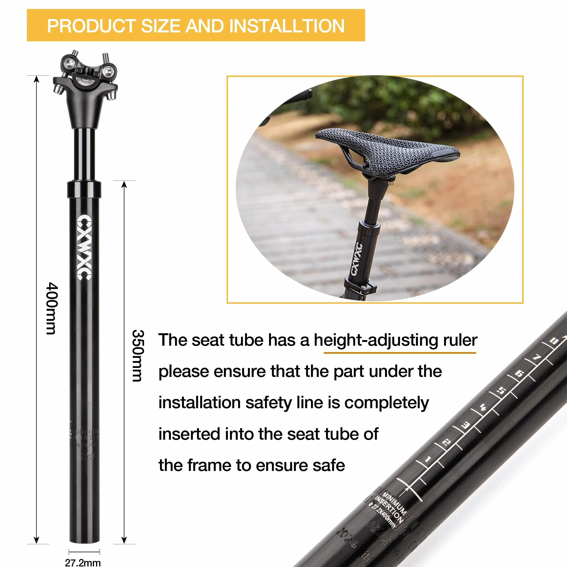 Sztyca podsiodłowa 27,2/30,9/31,6 x 400 mm aluminiowa sprężynowa do rowerów MTB eBike