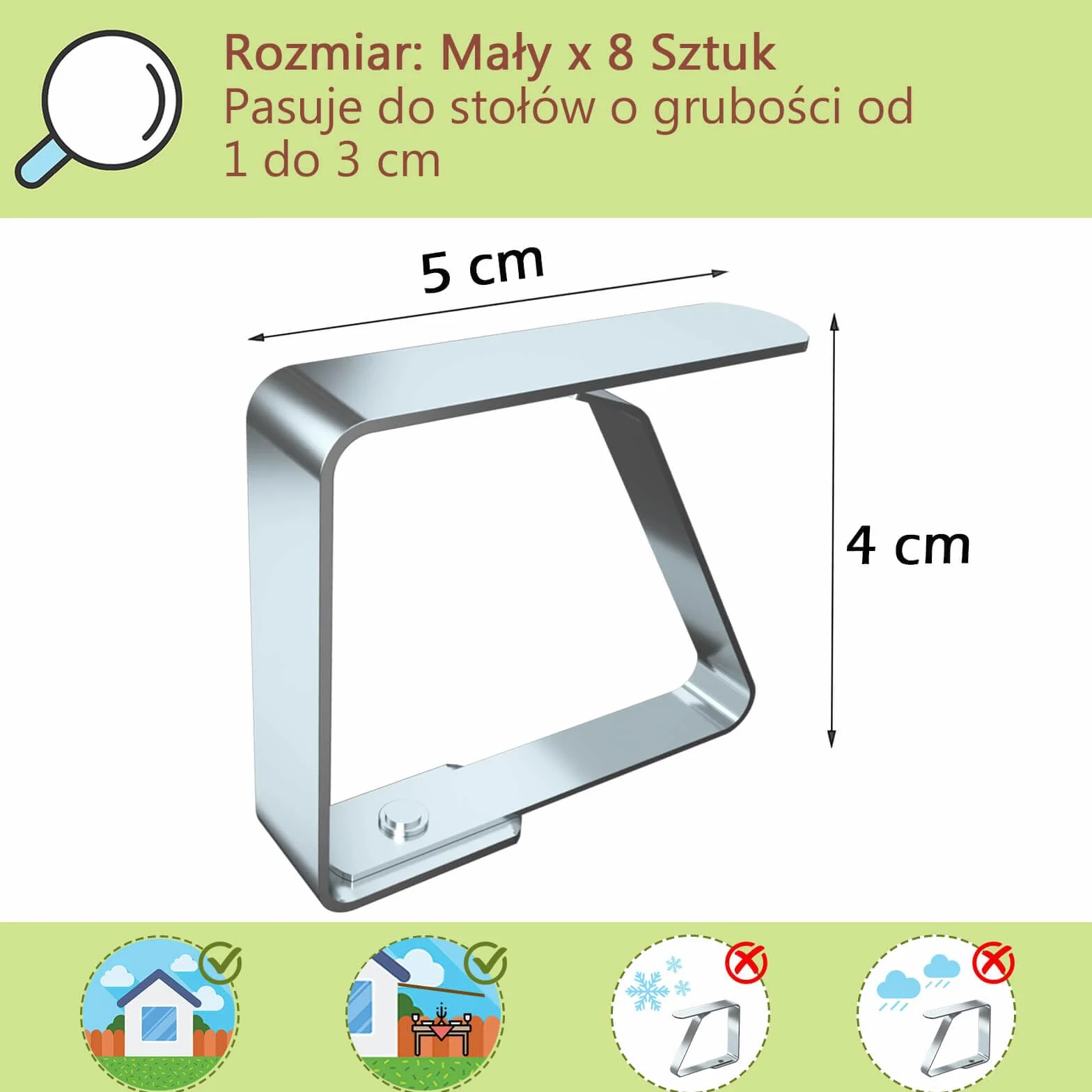 Blooven klipsy do obrusów, zaciski na stół ze stali nierdzewnej, uchwyty na obrusy (mały x 8 sztuk, do stołów 1-3 cm)