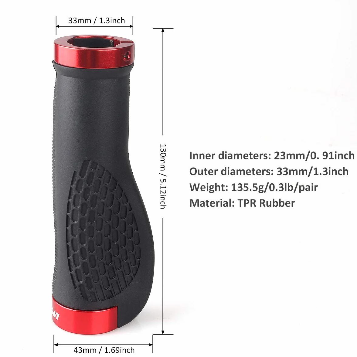 LYCAON Chwyty rowerowe TPR z aluminiowymi zaślepkami ergonomiczne czerwone