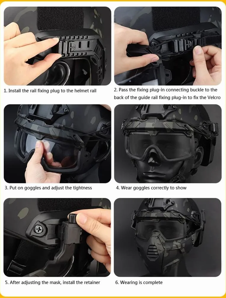 FAST kask ochronne gogle do jazdy konnej okulary ze zdejmowaną maską na twarz pasują do Airsoft Paintball Halloween Party