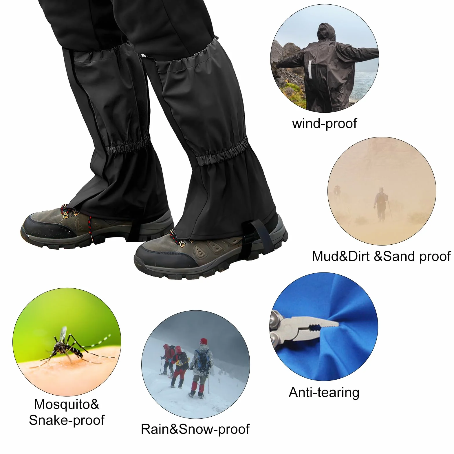 TNSLAND Ochraniacze outdoorowe, wodoodporne ochraniacze regulowane oddychające ochraniacze na nogi, do wędrówek po śniegu, getry ochraniacze do wędrówek dla wędrówek, wspinaczki, trekkingu, wędrówek