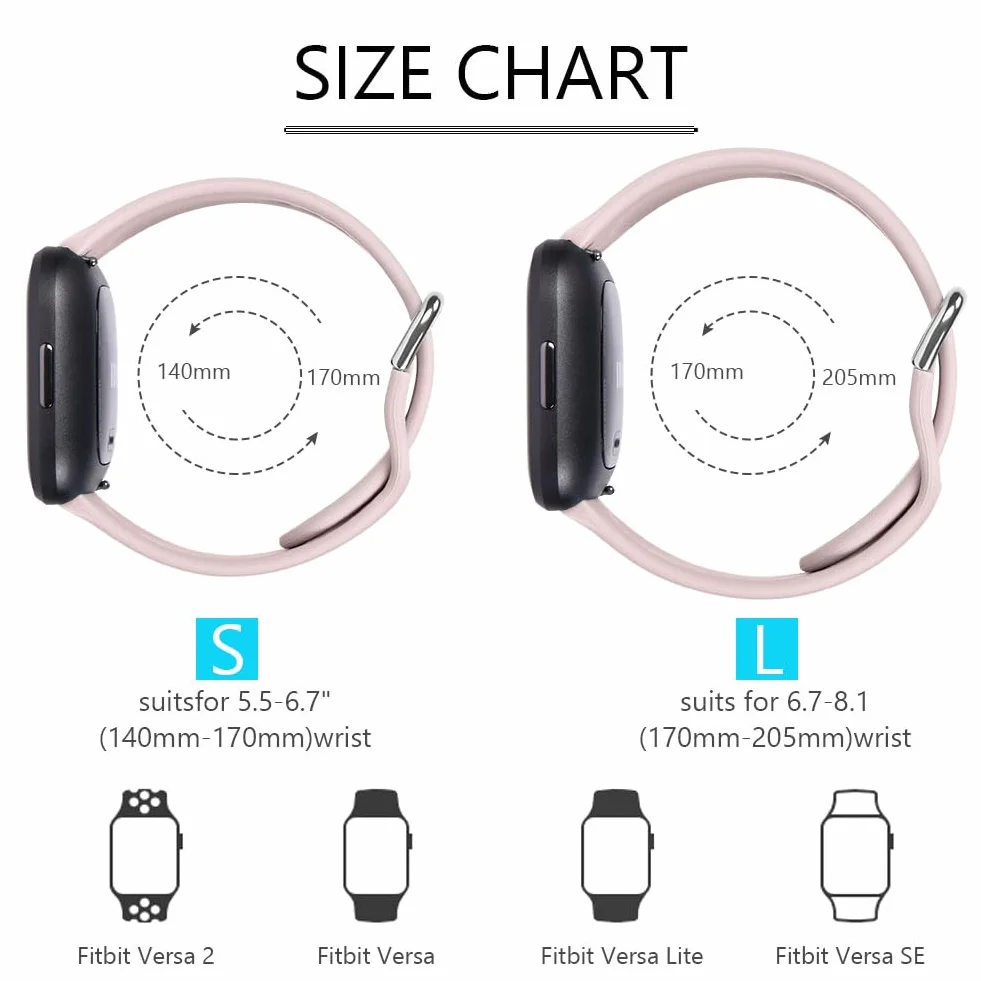 AXFEE Pasek do Fitbit: Versa 2/3/4/Sense/Versa Silikonowy, Sportowy, Zastępczy (Mały/Duży)