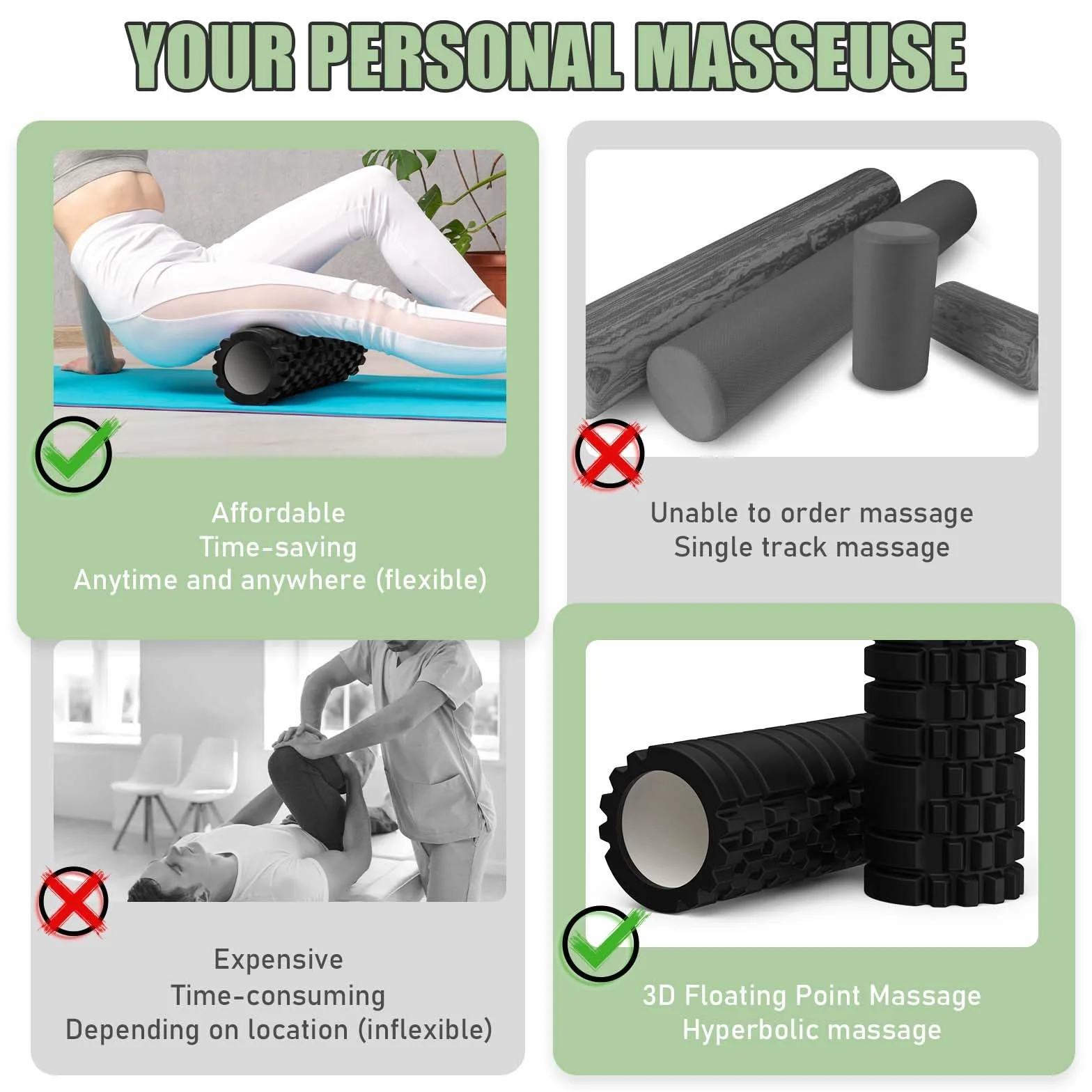 Rolka do Masażu Powięziowego, Rolka Fitness z Strukturą 3D do Masażu Kręgosłupa i Całego Ciała, Rolka z Pianki, 33 x 14 cm, do fitnessu, Jogi, Pilatesu i Innych Rodzajów Treningu, Czarna