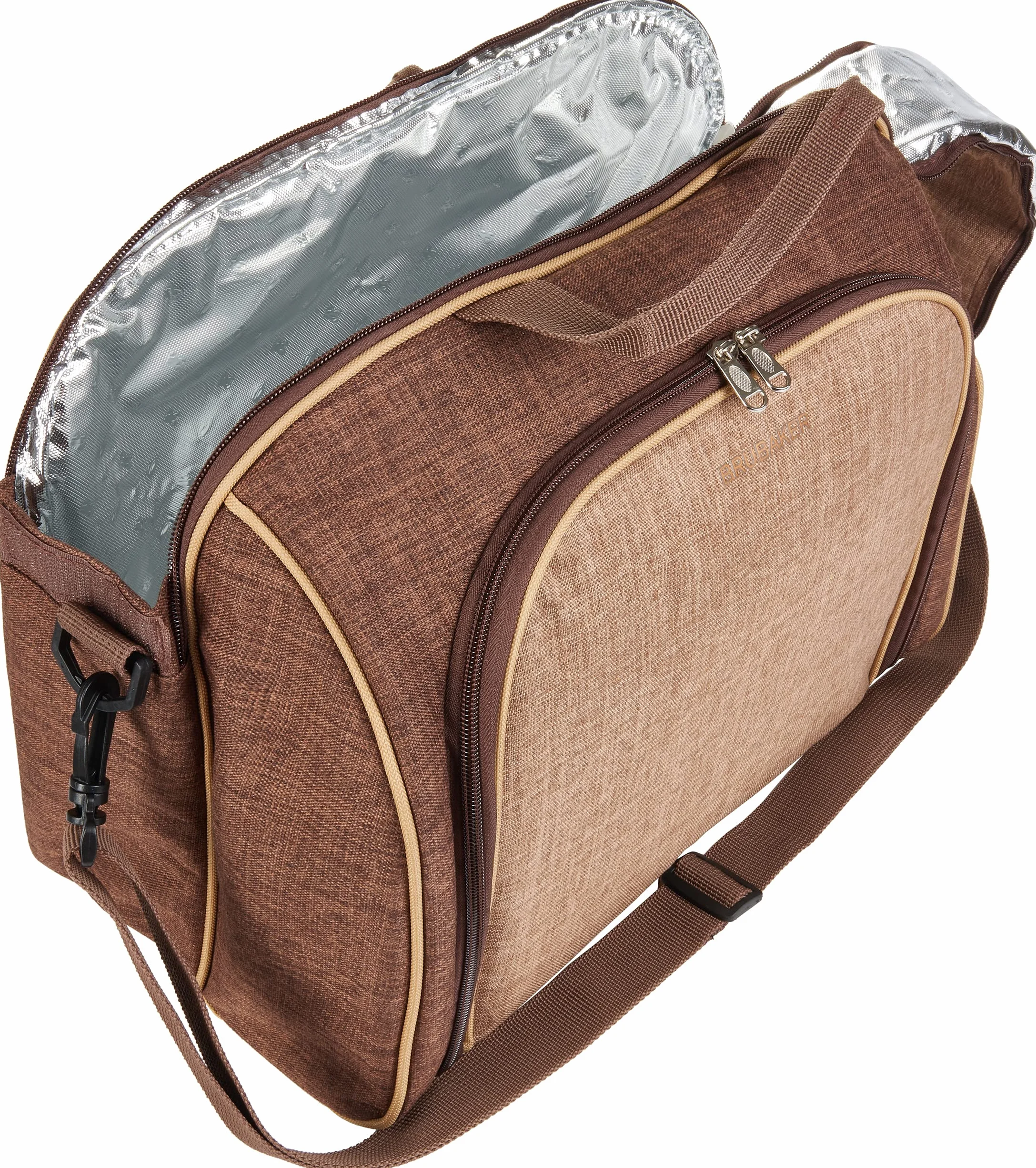 Brubaker Torba piknikowa dla 4 osób z komorą chłodzącą – przenośna jako torba na ramię lub torba na ramię – brązowa 38 × 30 x 21,5 cm