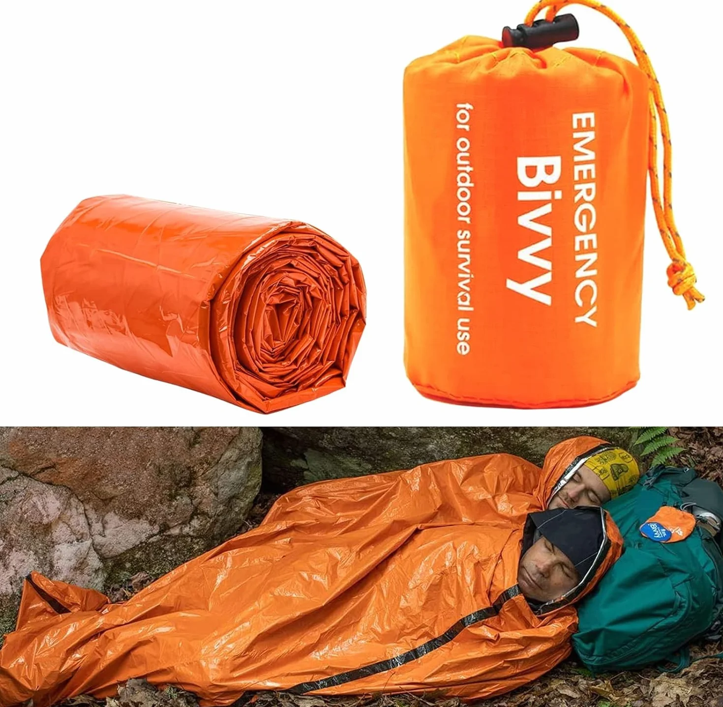 Śpiwór ratunkowy survivalowy koc ratunkowy wodoszczelny ultralekki odporny na wysokie temperatury i zimno Pomarańczowy