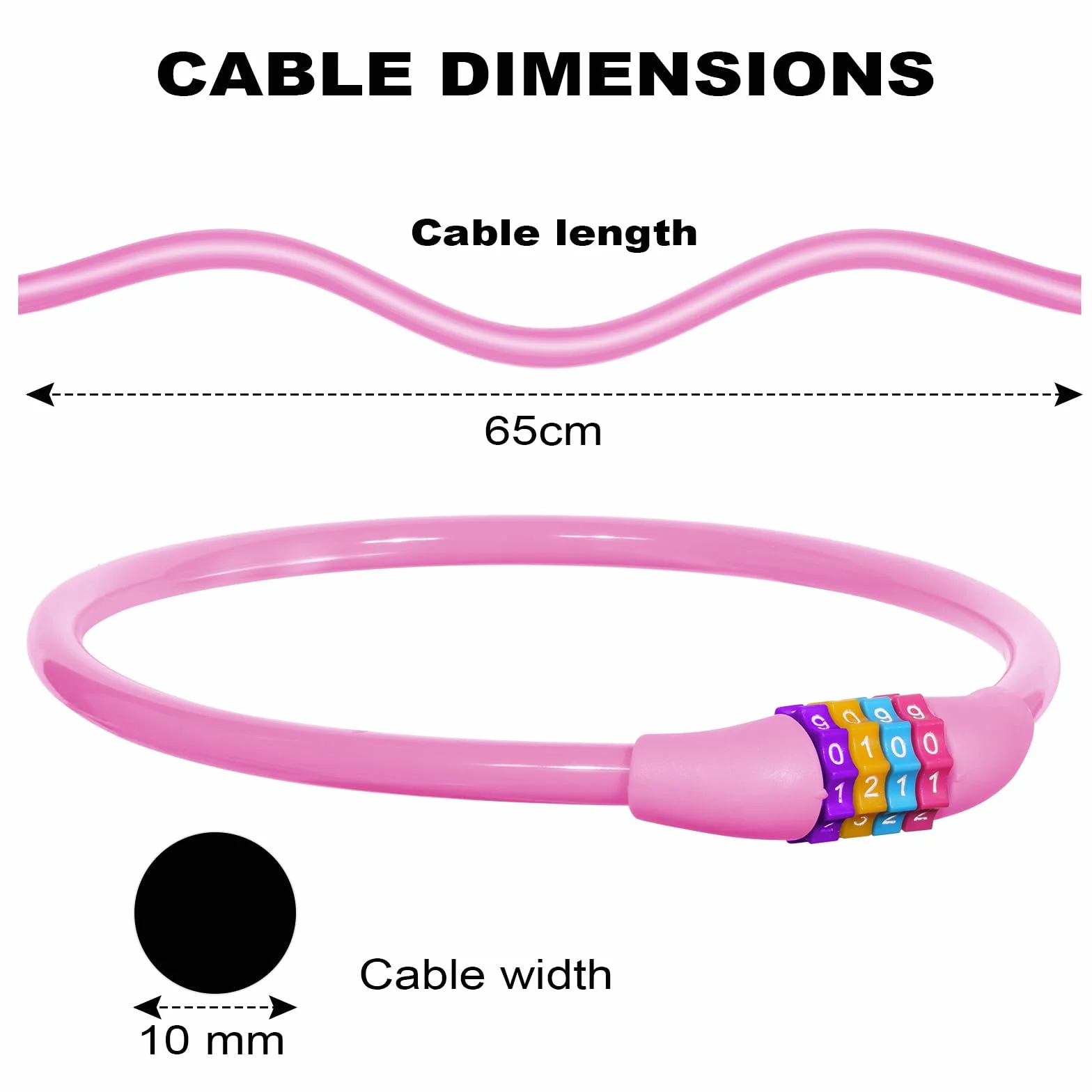 Ainiv Zamek rowerowy 65 cm blokada rowerowa kabel antykradzieżowy 4 cyfry Smart Code różowy