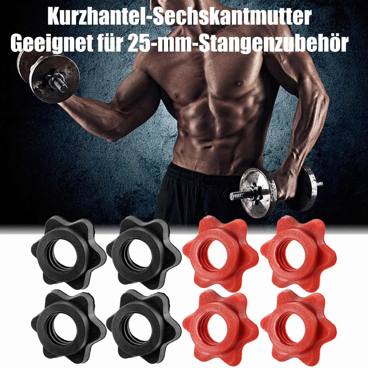 8 sztuk zapięć do hantli, krótkie nakrętki sześciokątne, szybkie zapięcie 25 mm, zaciski do hantli, nakrętki z tworzywa sztucznego, do podnoszenia ciężarów, treningu fitness