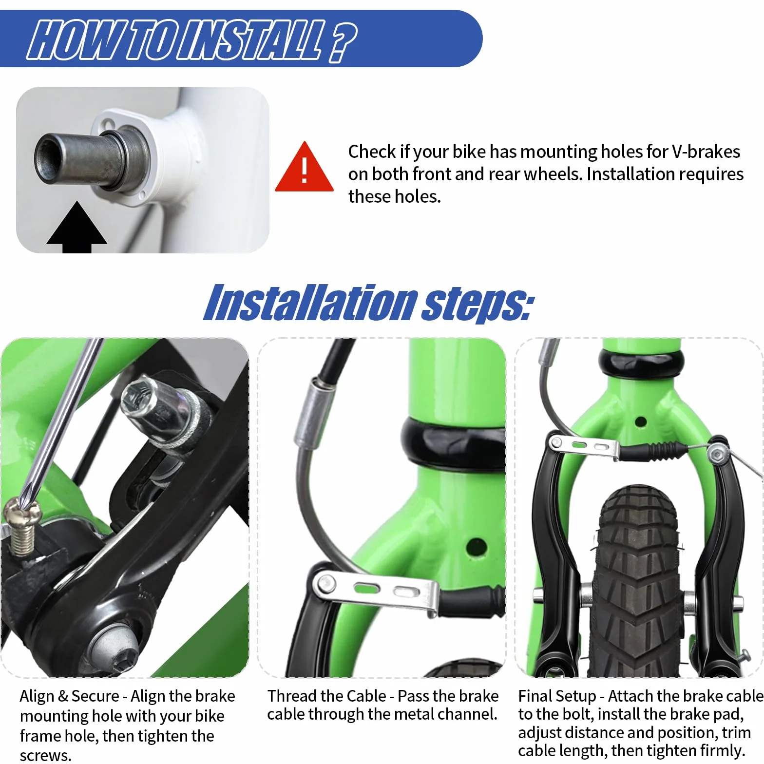 Zestaw 2 hamulców rowerowych – zestaw hamulców V-Brake z dźwignią hamulca i linkami hamulcowymi, stop aluminium, przednia linka hamulcowa ok. 72 cm, z tyłu ok. 175 cm, do rowerów górskich