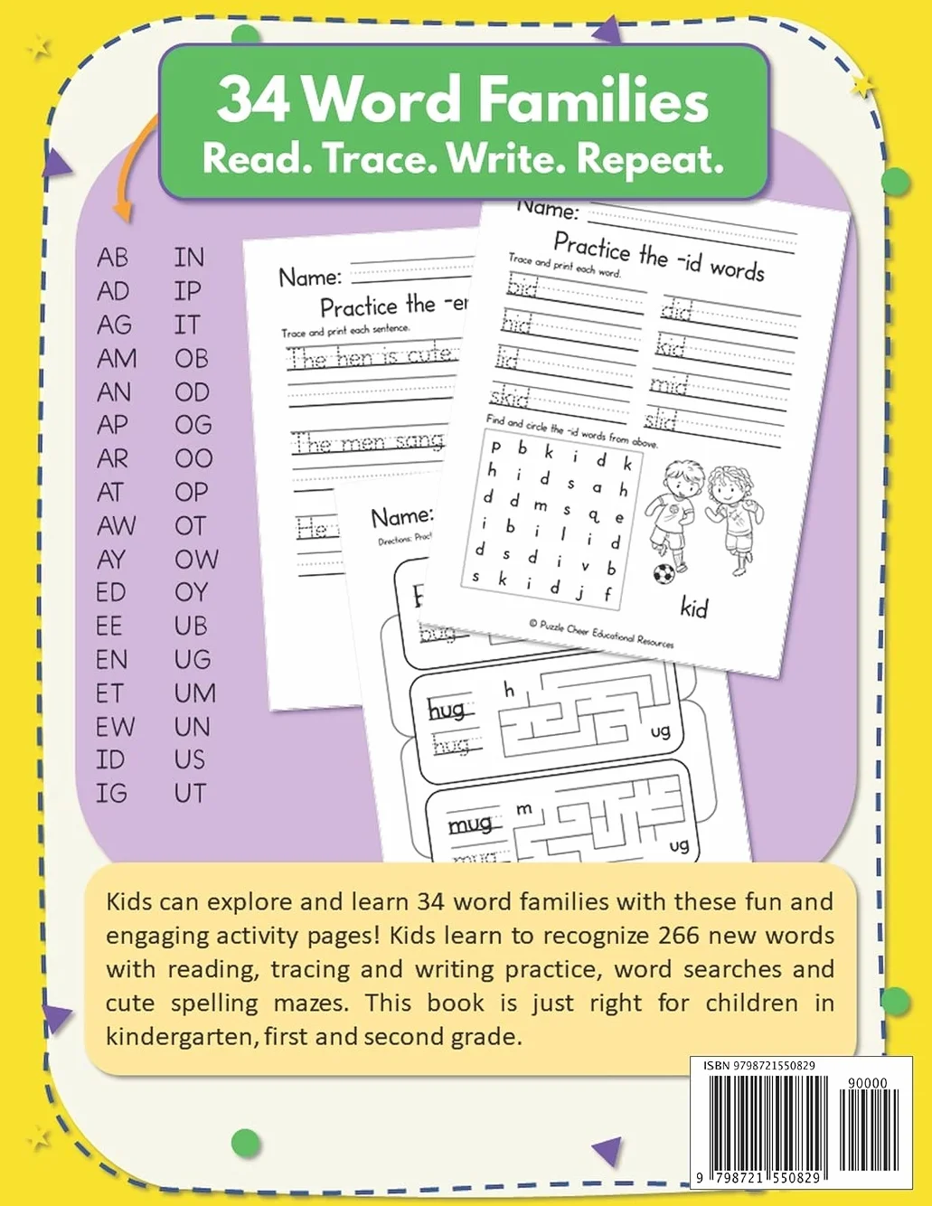 Word Families Activity Workbook for Ages 5 - 7: Kindergarten and First Grade | Learn First 34 Word Family Groups | 266 Words | Read, Trace and Write ... | Fun Spelling Mazes | Word Searches for Kids