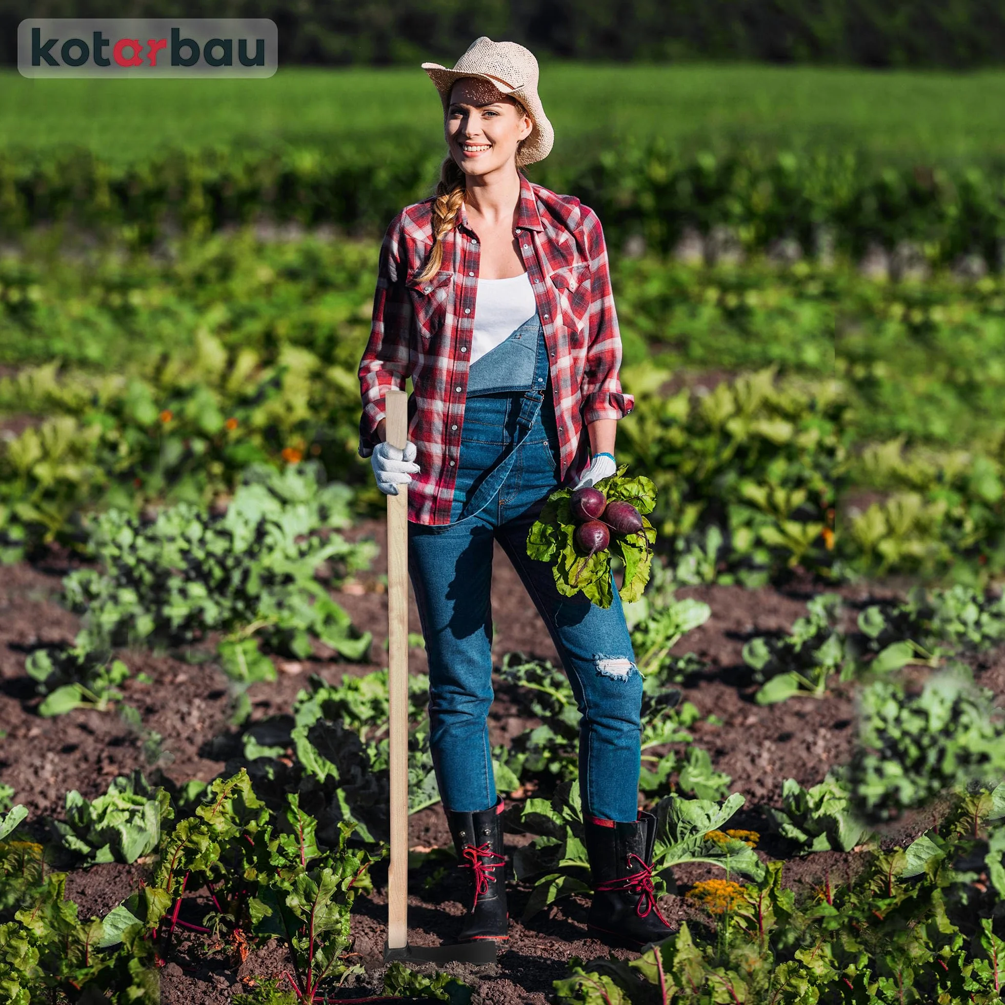 KOTARBAU® Motyka ogrodowa 23 cm z trzonkiem 120 cm z drewna, motyka do chwastów, motyka ogrodowa, narzędzie do przesadzania, pielenia, pielęgnacji ogrodu, narzędzia ogrodowe, narzędzia ogrodowe