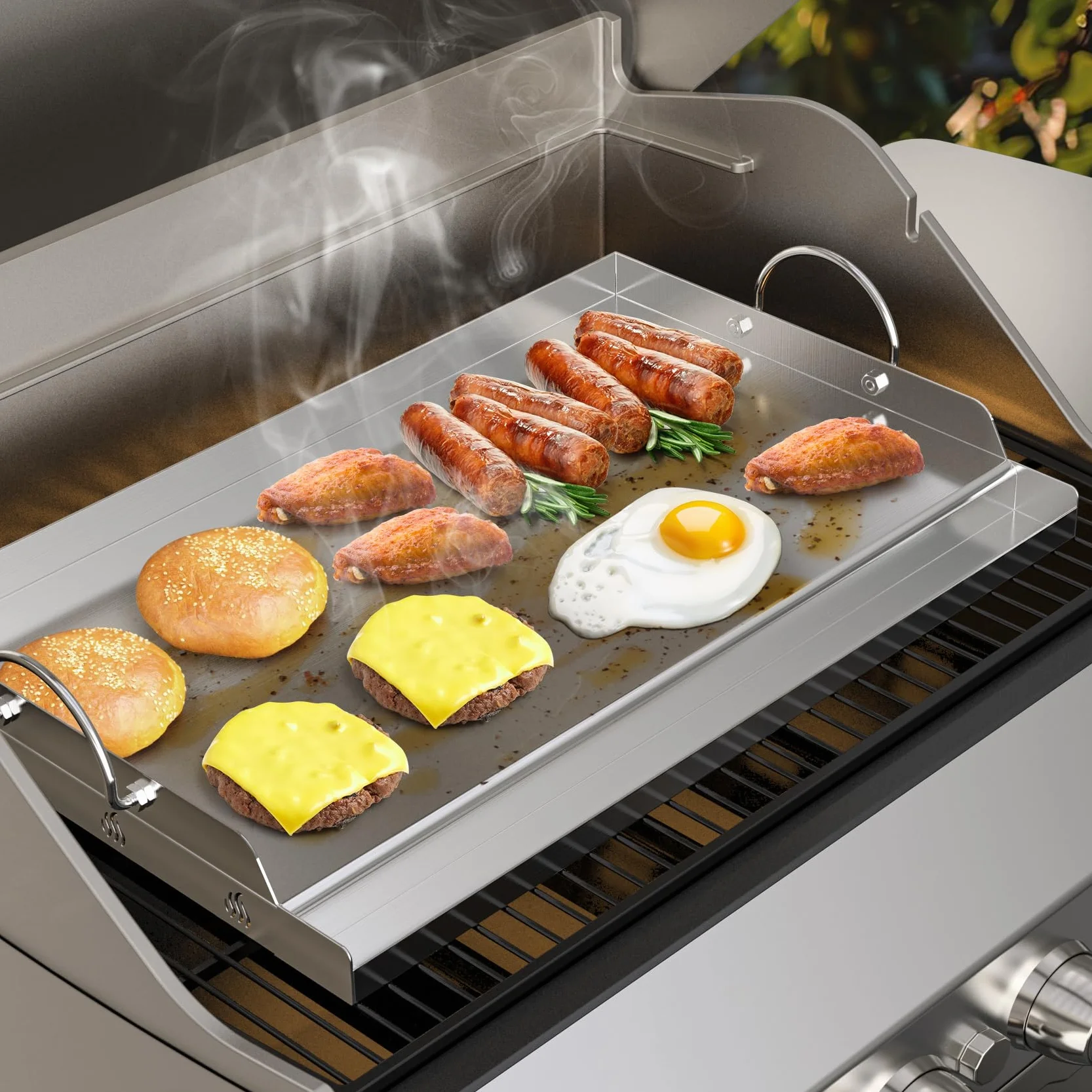 onlyfire Uniwersalna płyta grillowa ze stali nierdzewnej do grilla gazowego na węgiel drzewny, duża płyta grillowa do gotowania na świeżym powietrzu, 63,7 x 40,5 x 7 cm