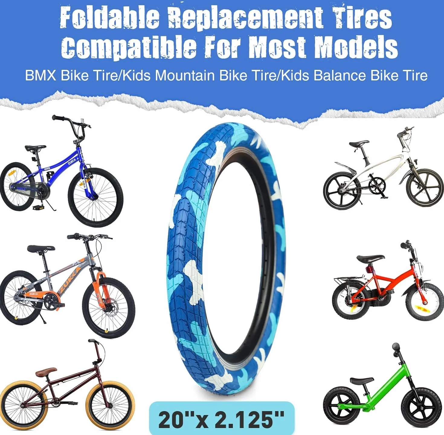 Opony rowerowe BMX 20 x 2,125 niebieskie 54-406 składane
