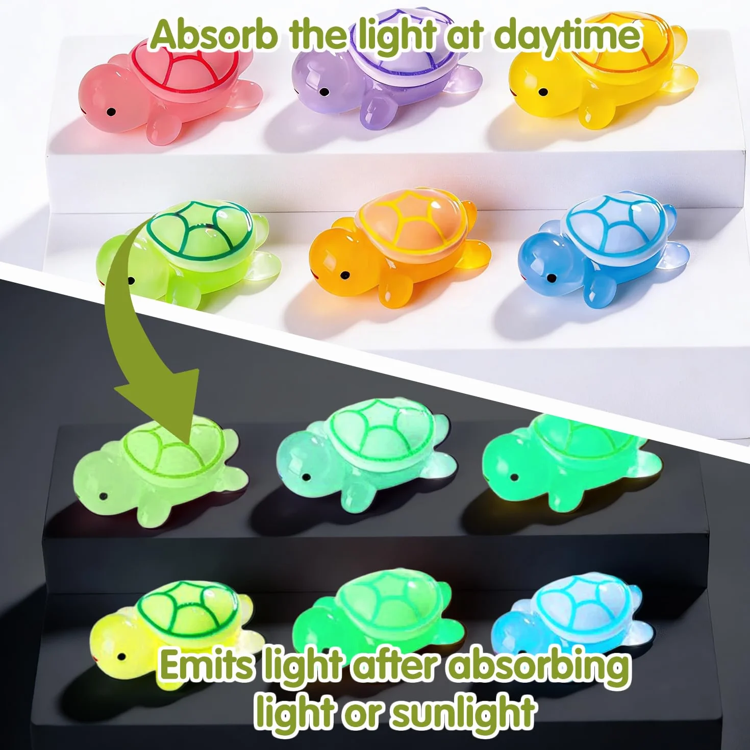 60 sztuk mini żółwi, świecące żółwie z żywicy 3,2 cm, mini świecące żółwie, miniaturowe figurki, mikro scenerie DIY, do ogrodu, akwarium, dekoracji domu