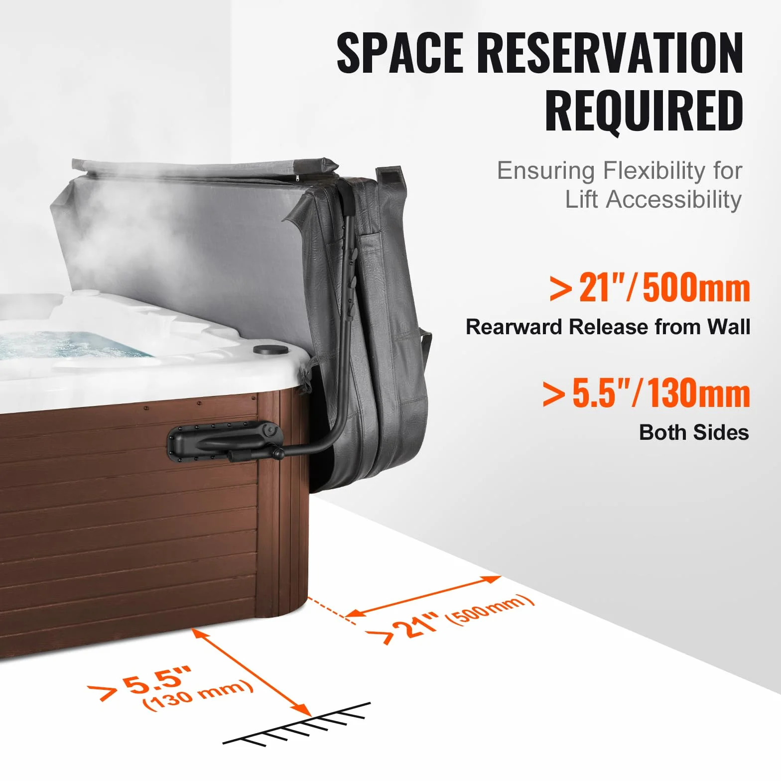VEVOR Podnośnik osłon do jacuzzi, szerokość 175-255 cm, regulowana po obu stronach u góry, do wanny, jacuzzi, spa