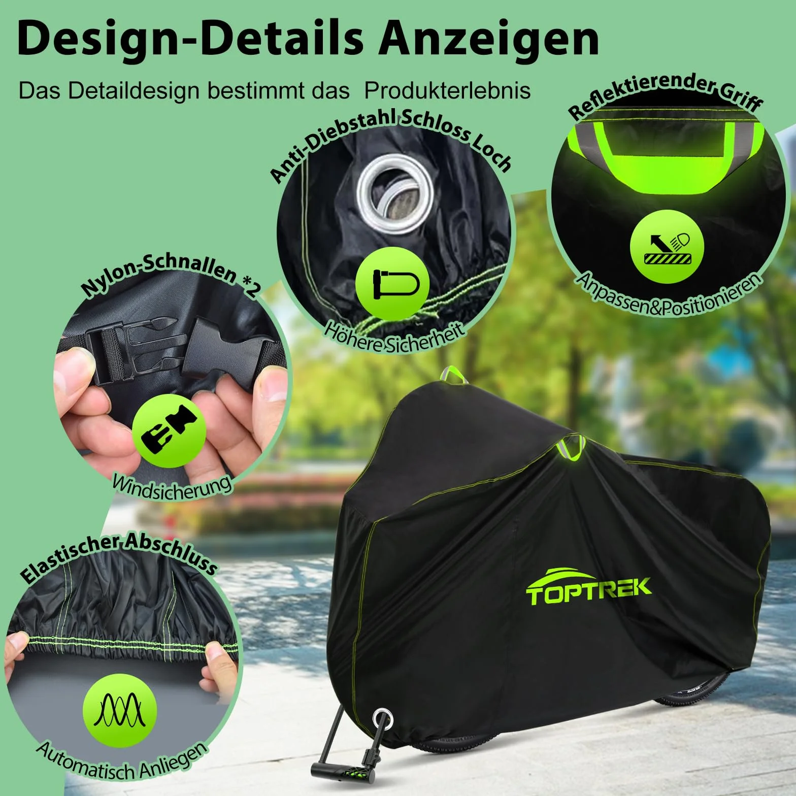 toptrek Pokrowiec na rower, tkanina Oxford 210D, wysokiej jakości plandeka na rower z oczkami, ochrona przed słońcem, odporna na rozerwanie, z workiem (czarna, 200 x 110 x 70 cm, na 1 rower)