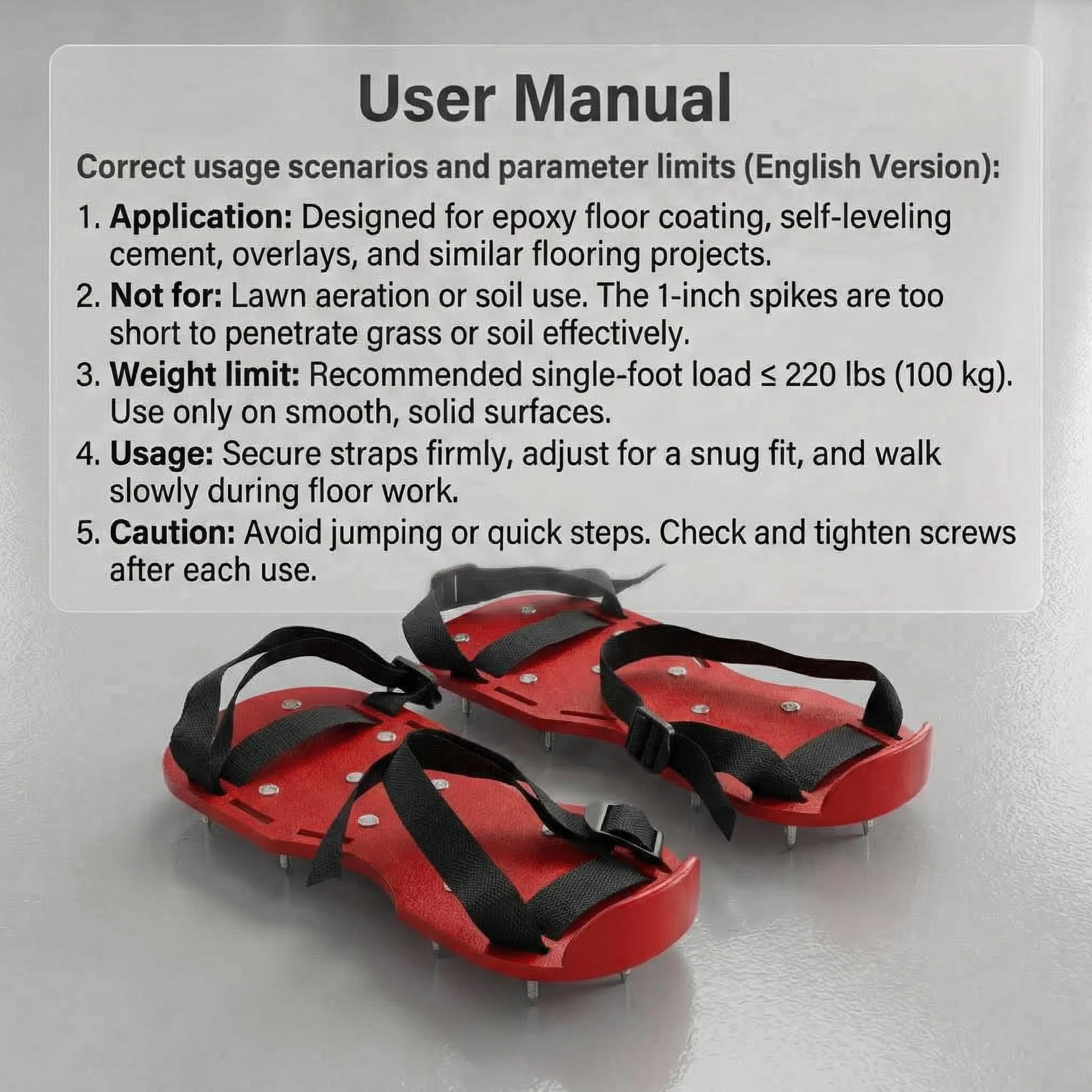 QWORK Buty Gunite z kolcami z krótkimi kolcami 2,5 cm, idealne do podłóg epoksydowych, nakładek, instalacji osłon, kolor zielony (para)