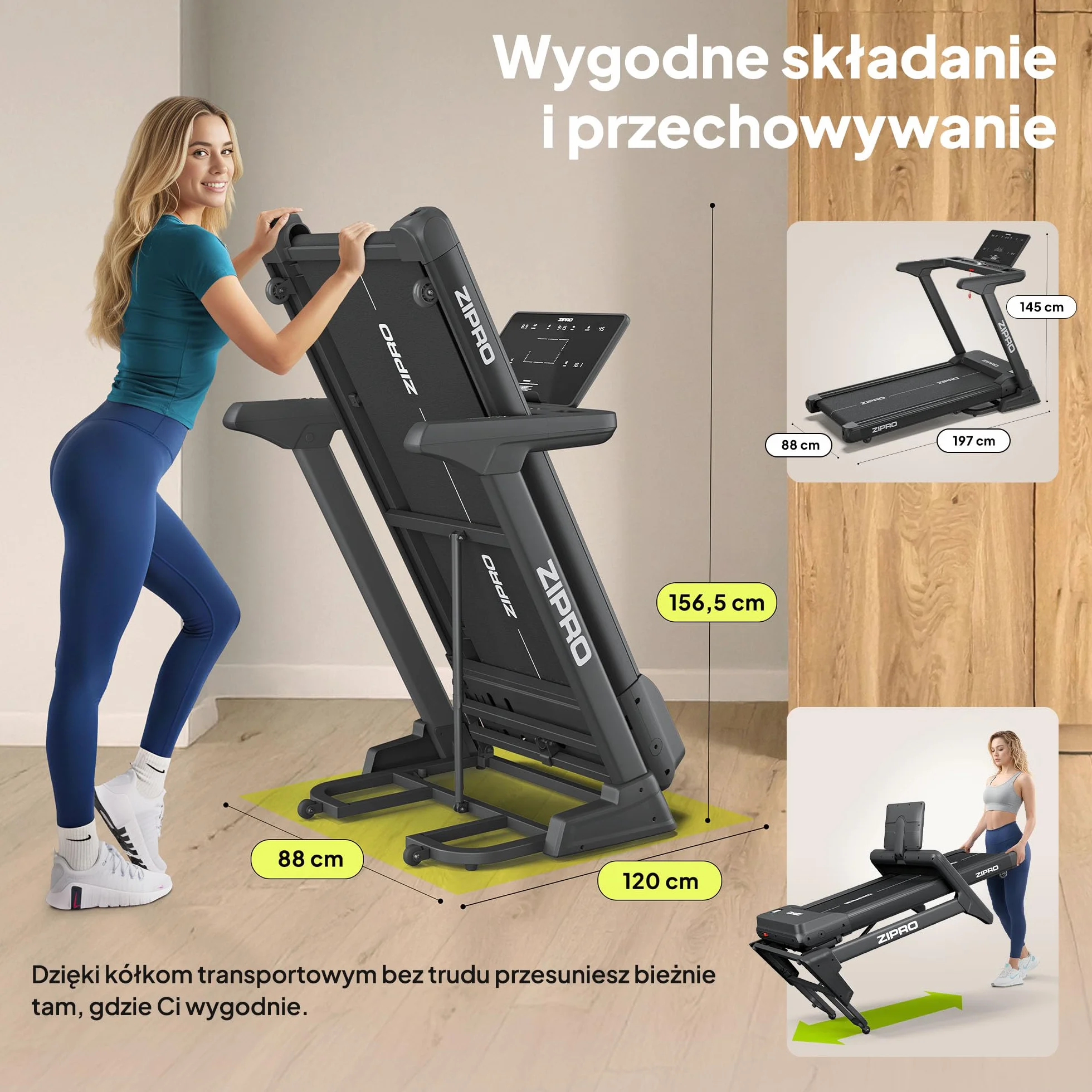 ZIPRO Sigma Bieżnia Elektryczna Składana 20 km/h Regulacja Nachylenia Amortyzacja Fitshow