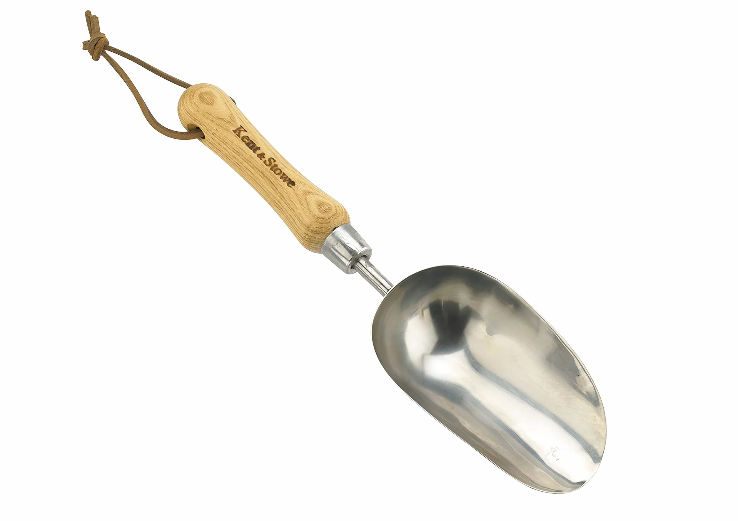 Kent & Stowe Łopatka do roślin – łopatka do kwiatów ze stali nierdzewnej do sadzenia i przesadzania, szufla ręczna z uchwytem z drewna jesionowego, długość: 33 cm