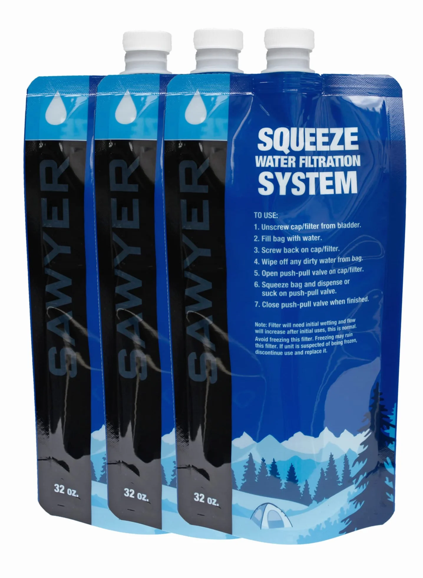 SAWYER Squeeze SP113 zestaw składanych worków do wody niebieski 3 x 1 l