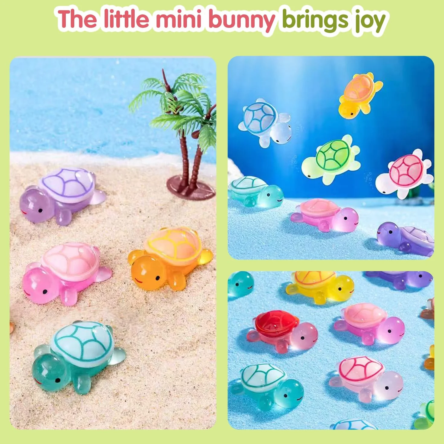 60 sztuk mini żółwi, świecące żółwie z żywicy 3,2 cm, mini świecące żółwie, miniaturowe figurki, mikro scenerie DIY, do ogrodu, akwarium, dekoracji domu