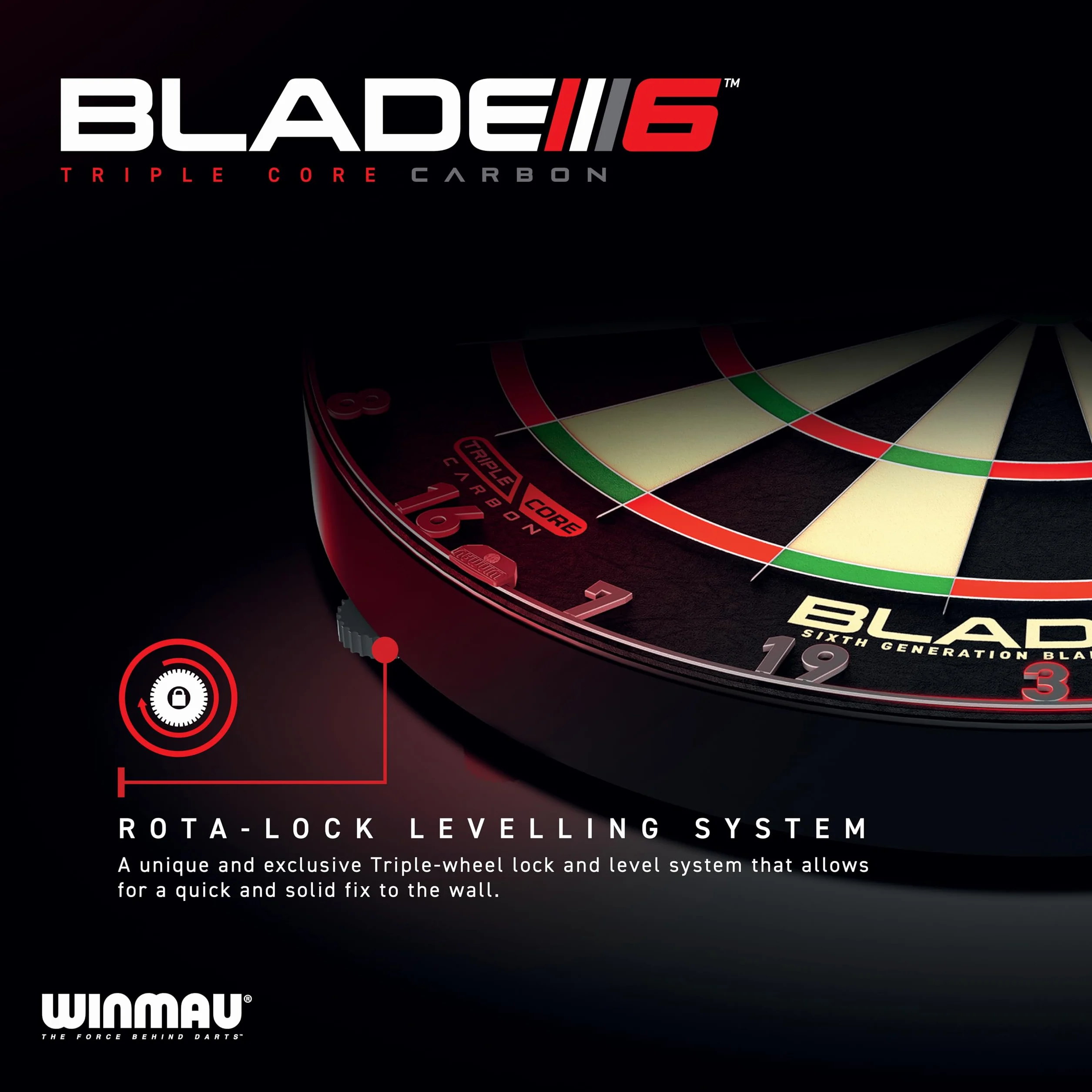 WINMAU Triple Core tarcza do darta z obramowaniem PDC, 2 zestawy stalowych rzutek, system Rota-Lock