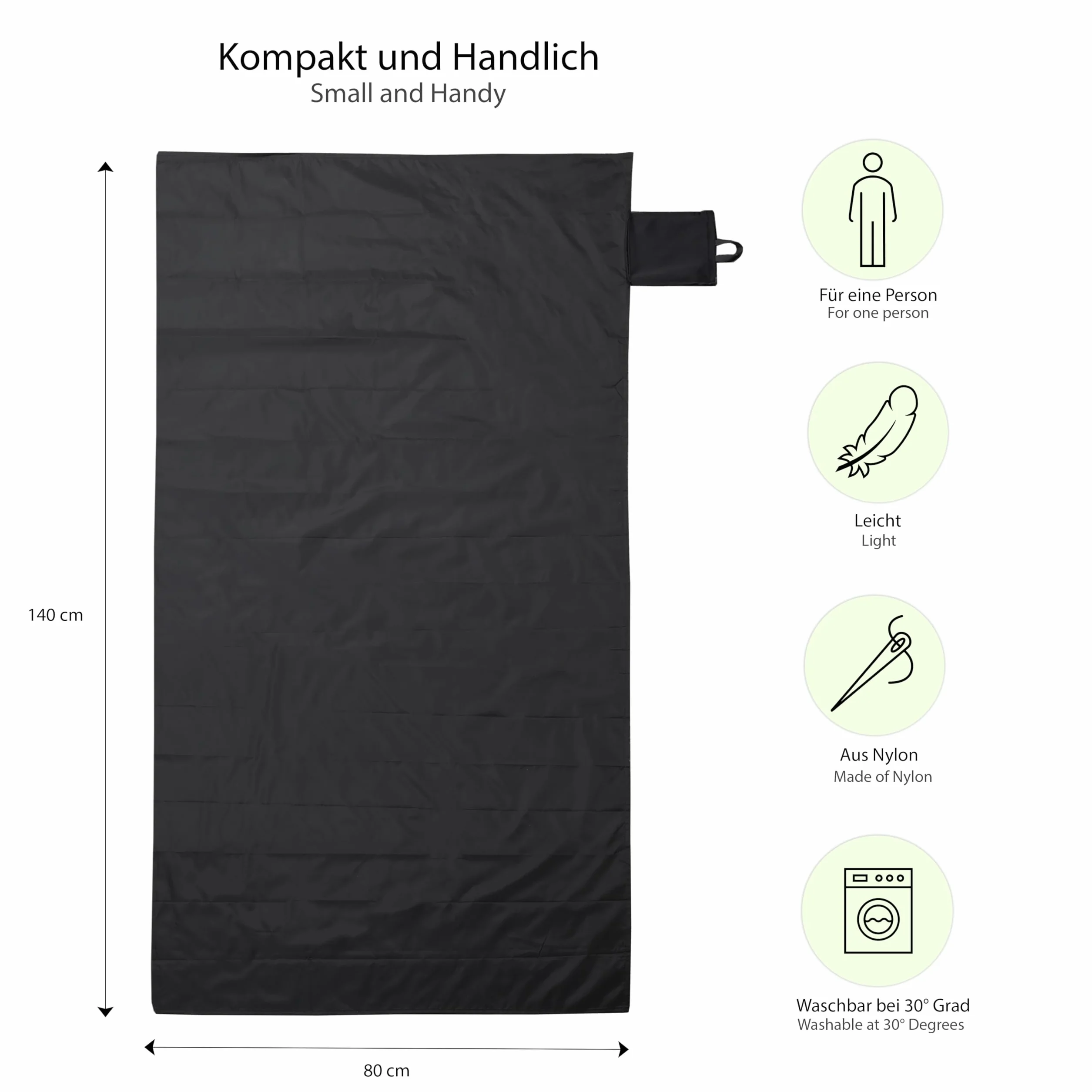 Vaily Mini koc piknikowy, koc plażowy, ultracienki koc outdoorowy, idealny na piknik, kemping i wędrówki, 80 x 140 cm