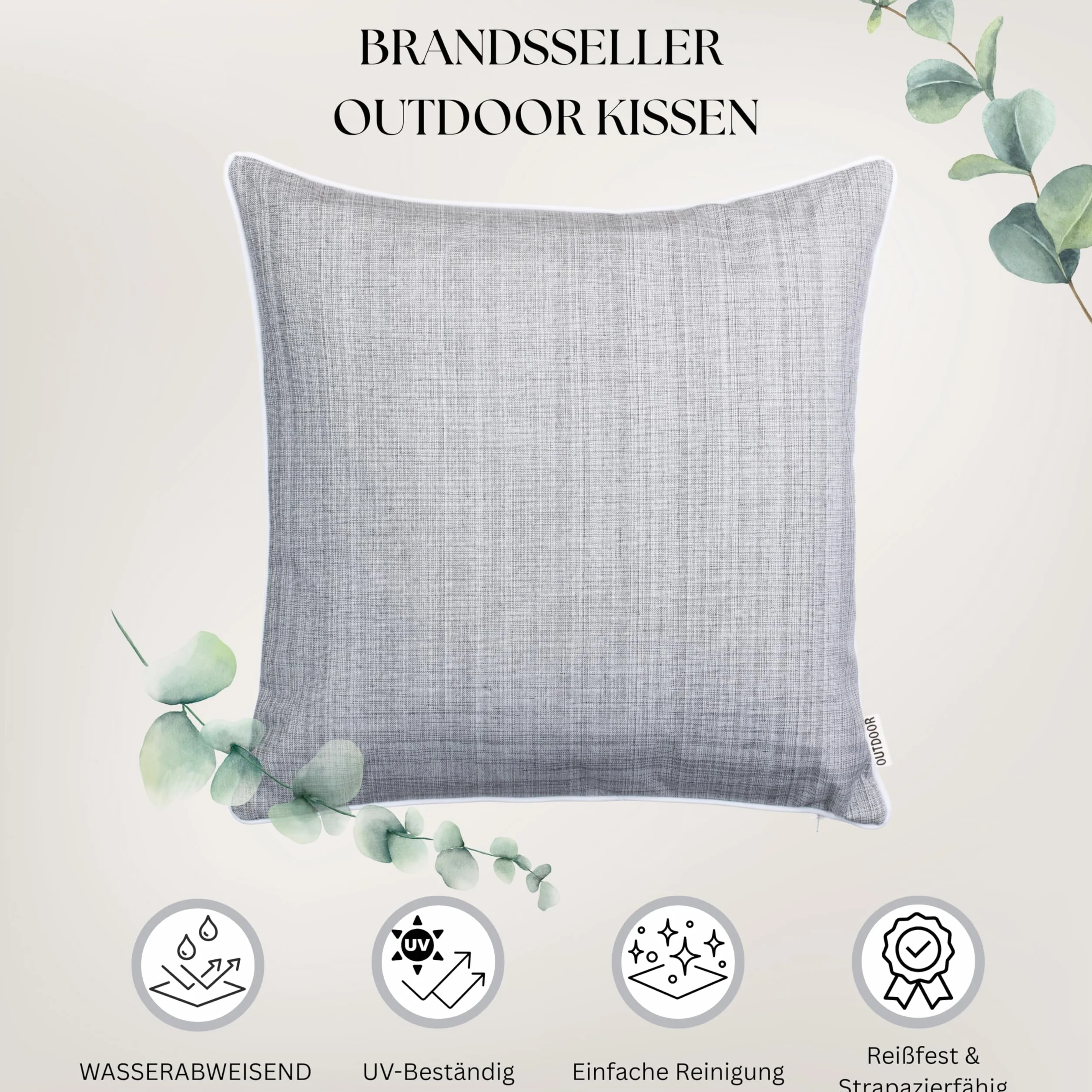 Brandsseller Outdoor ogrodowa poduszka dekoracyjna z lamówką – wygląd lnu, uniwersalna, odporna na zabrudzenia i działanie wody z zamkiem błyskawicznym – 45 x 45 cm – 4-częściowy zestaw ekonomiczny – jasnoszara