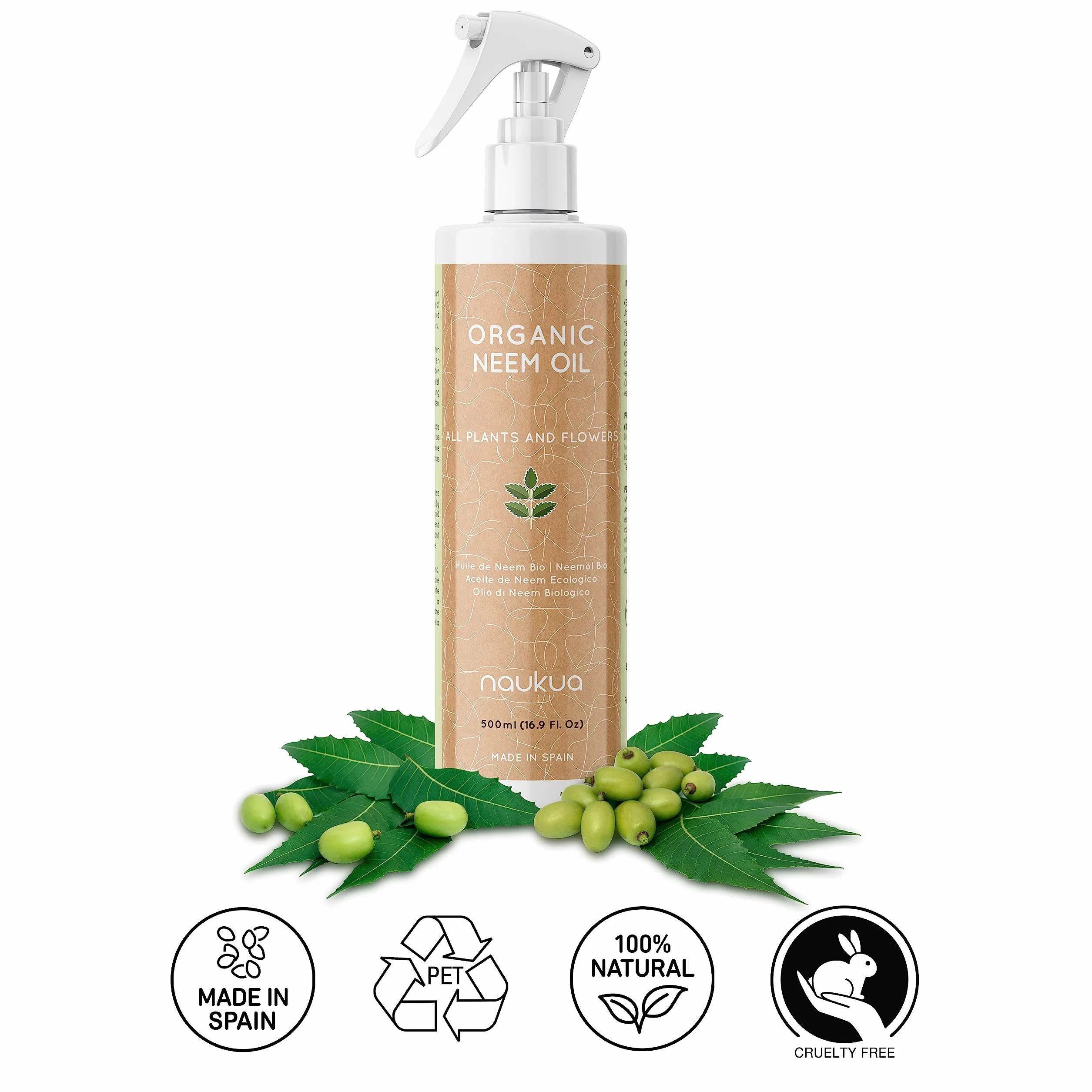 500ml Organiczny Olejek z Miodli Indyjskiej Do Roślin - 100% Naturalny i Nietoksyczny - Ochrona i Obrona Przed Wszystkimi Rodzajami Szkodników, Owadów i Chorób - Rośliny Wewnątrz i Na Zewnątrz - Gotowy Do Użycia Spray.