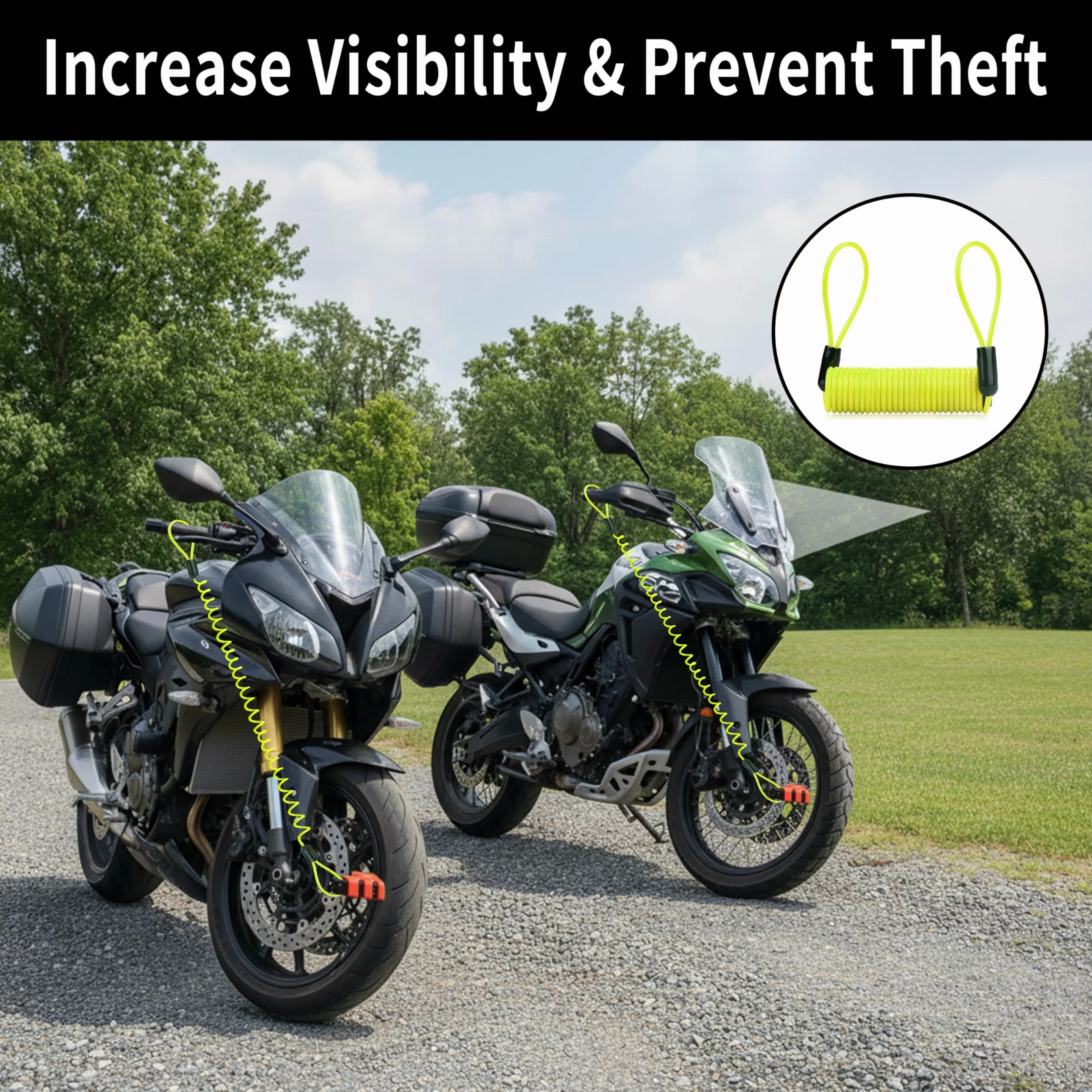 Spiralny kabel zabezpieczający przed kradzieżą do tarcz hamulcowych, kompatybilny z zamkami motocyklowymi, skuterowymi, rowerowymi (zielony)