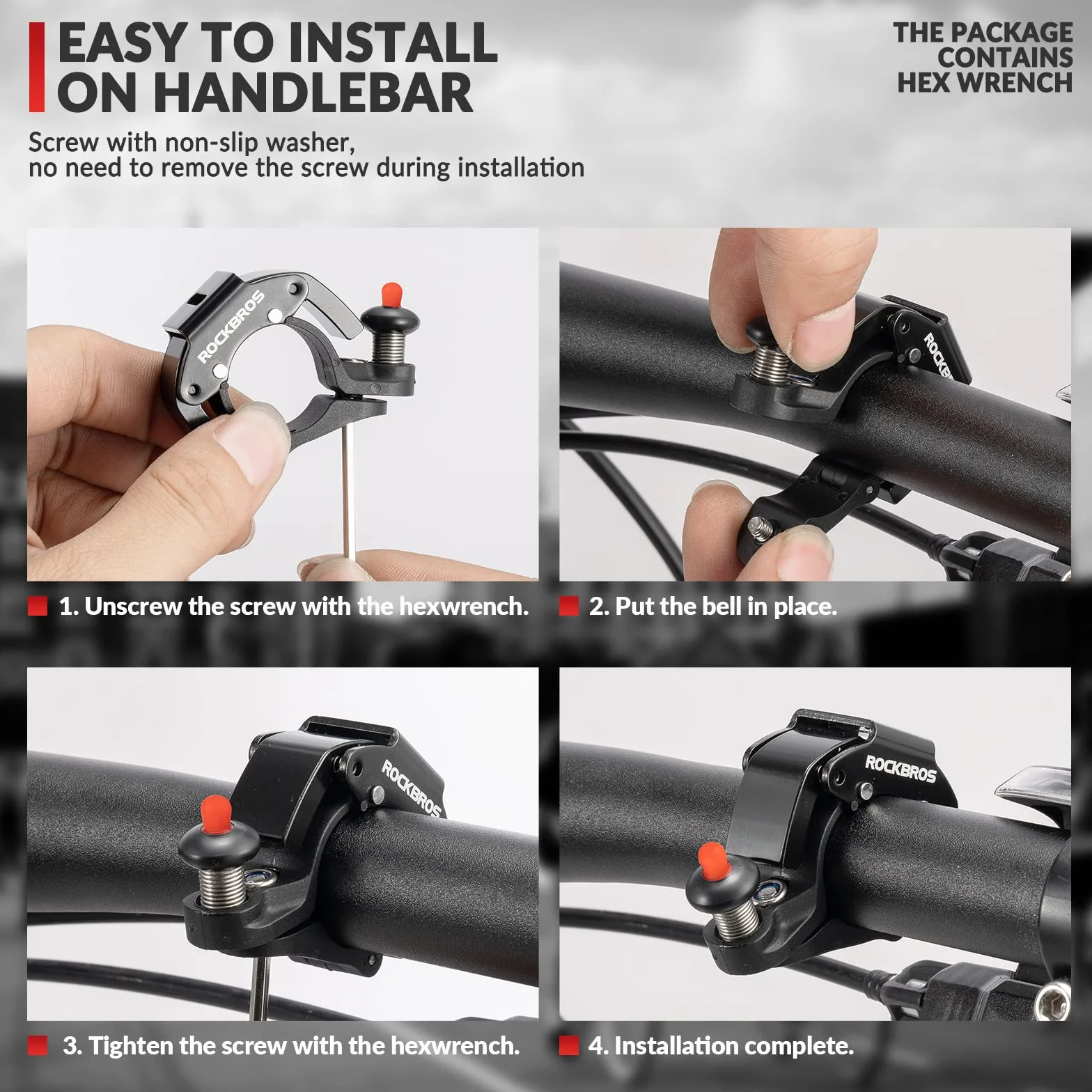 ROCKBROS Dzwonek Rowerowy Mini 100db Głośny Stop Aluminium 22,2mm