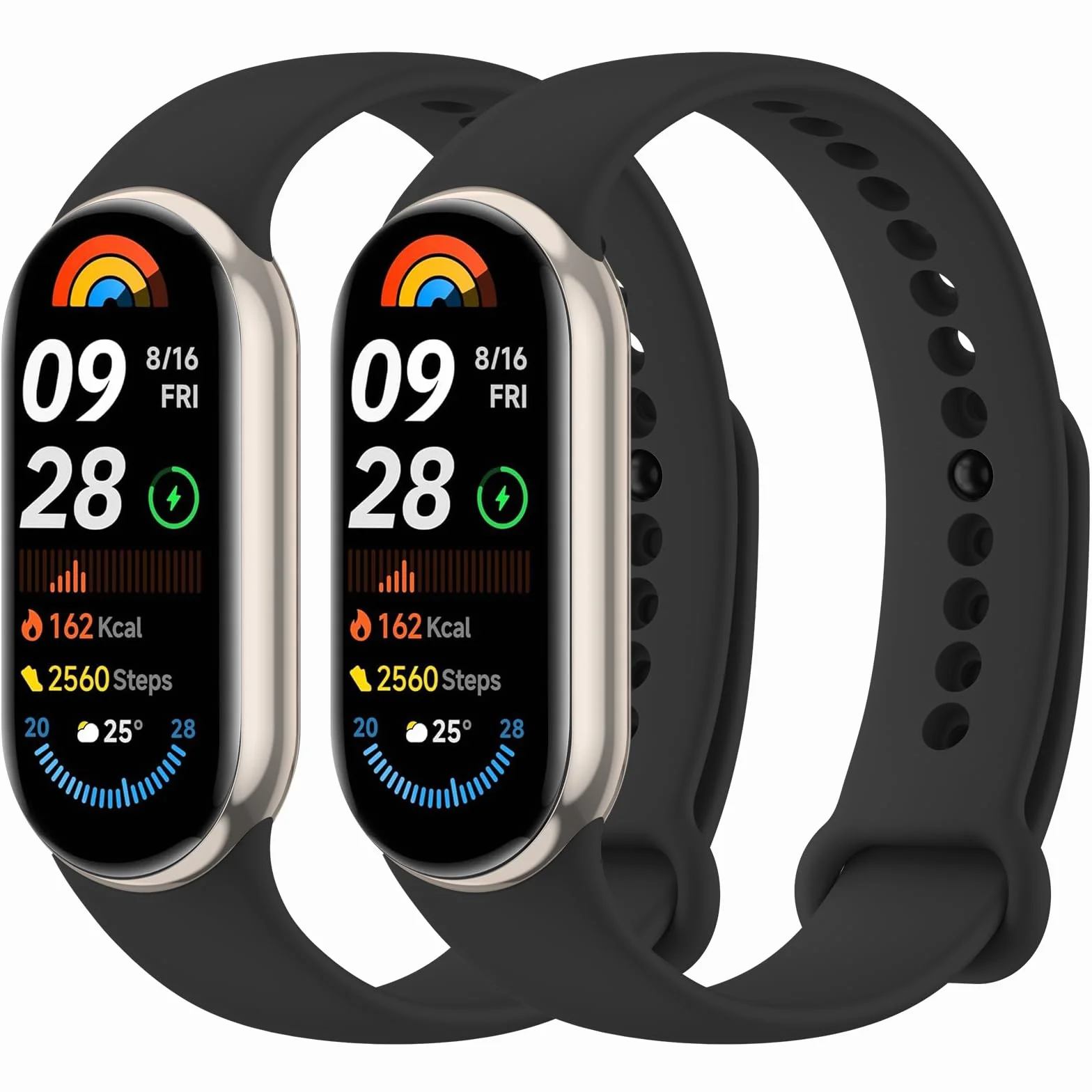 Mugust 2 sztuki bransoletek do Xiaomi Mi Band 8/Xiaomi Mi Band 9, miękki silikon, oddychający, zapasowy pasek do Xiaomi Mi Band 9 / Xiaomi Mi Band 8