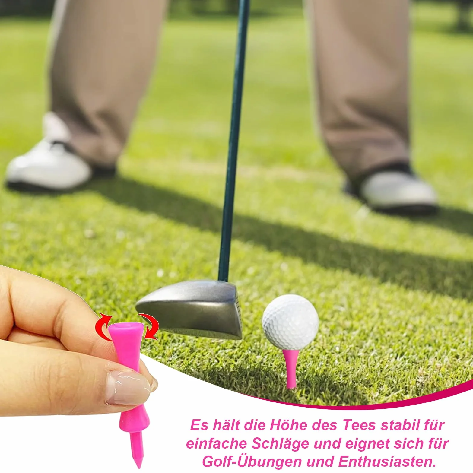 Koszulki golfowe z tworzywa sztucznego 57 mm, różowe, wytrzymałe, nietłukące się do ćwiczeń