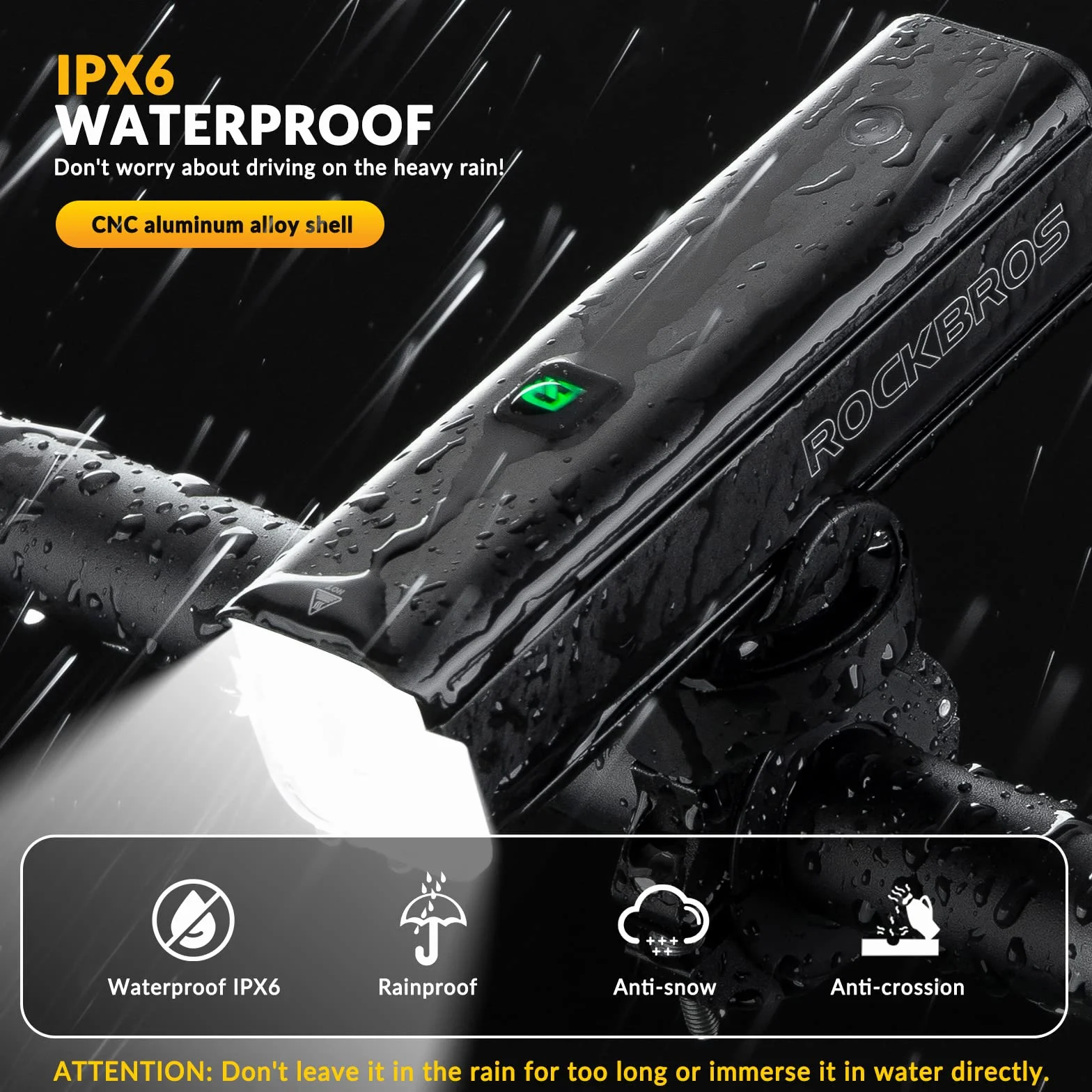 ROCKBROS Światło Przednie na Rower, Inteligentne, USB Ładowane, Mocna Jasność, Wodoodporna IPX6, Trwałe, 5 Trybów Oświetlenia, na Rowerze Górskim i Szosowym, 1500 Lumenów, Uniwersalne