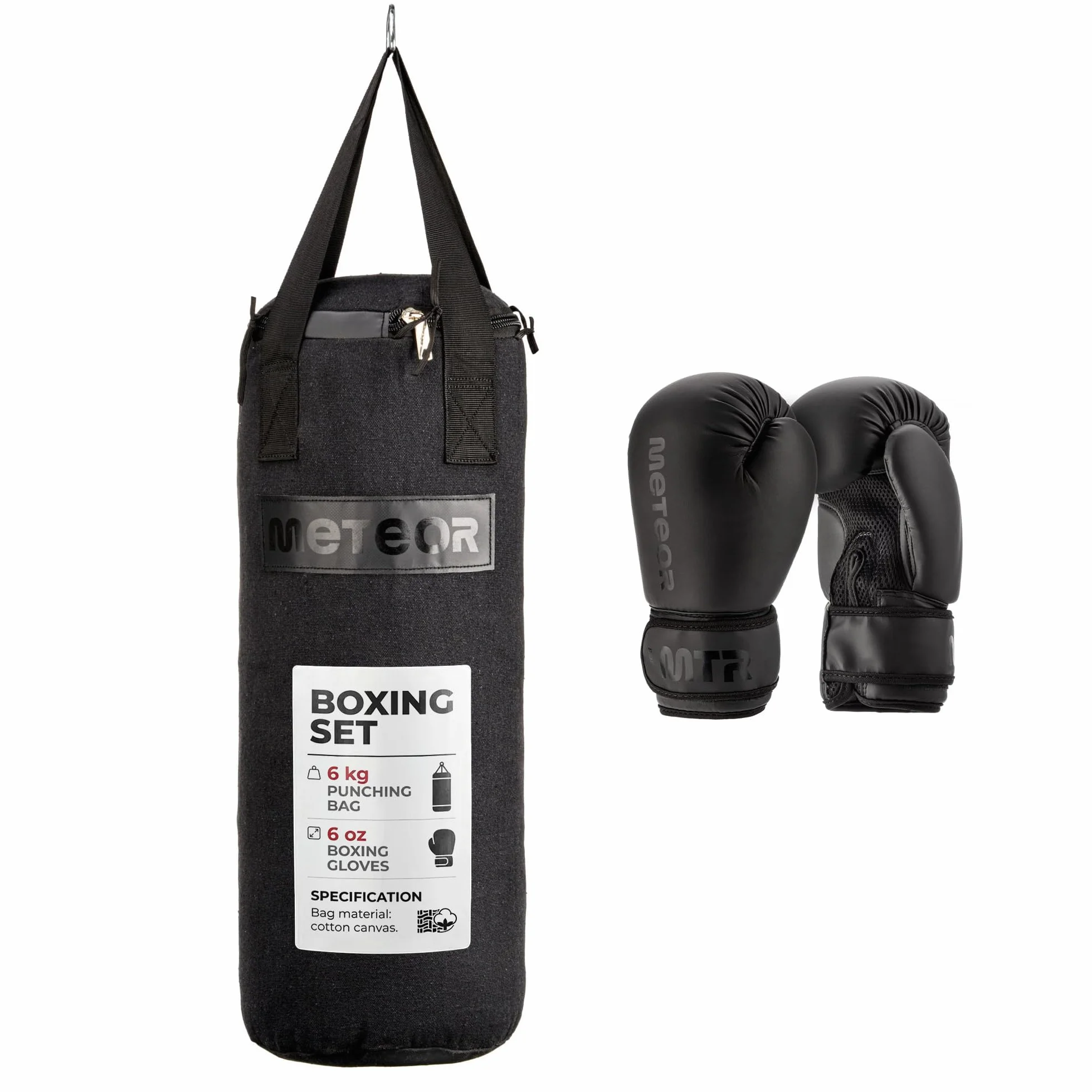 Meteor Zestaw Bokserski dla Dzieci Worek 6 kg 12 kg Rękawice 6 oz Trening Bokserski