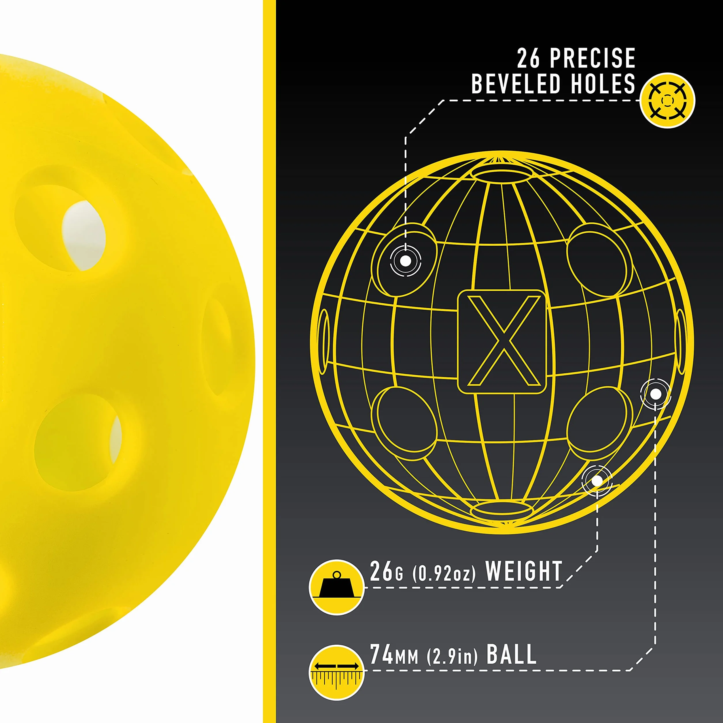 Franklin Sports X-26 Indoor Pickleballs - piłki do pickleballa halowego - USA Pickleball (USAPA) zatwierdzone piłki turniejowe - 12 sztuk wewnątrz pickleballs - żółte