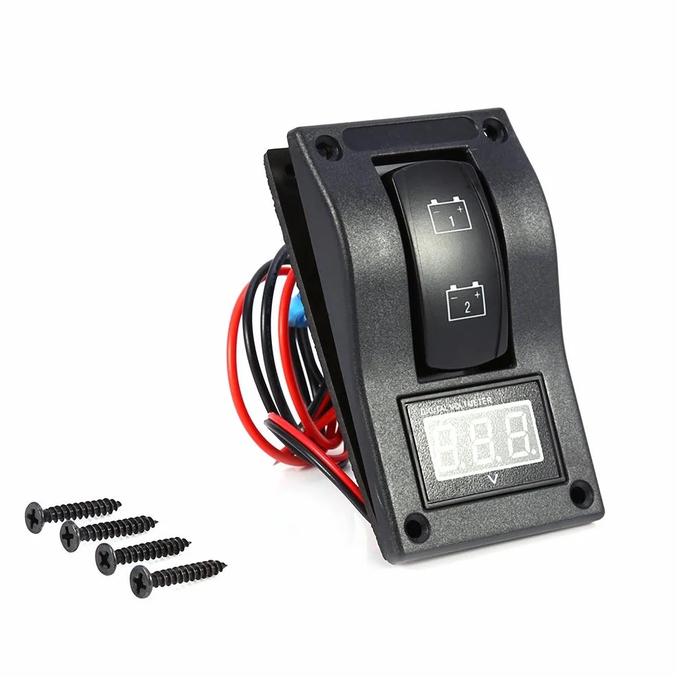 Akozon panel testowy akumulatora 12V DC LED woltomierz łodzi morskiej przełącznik kołyskowy ON-OFF-ON