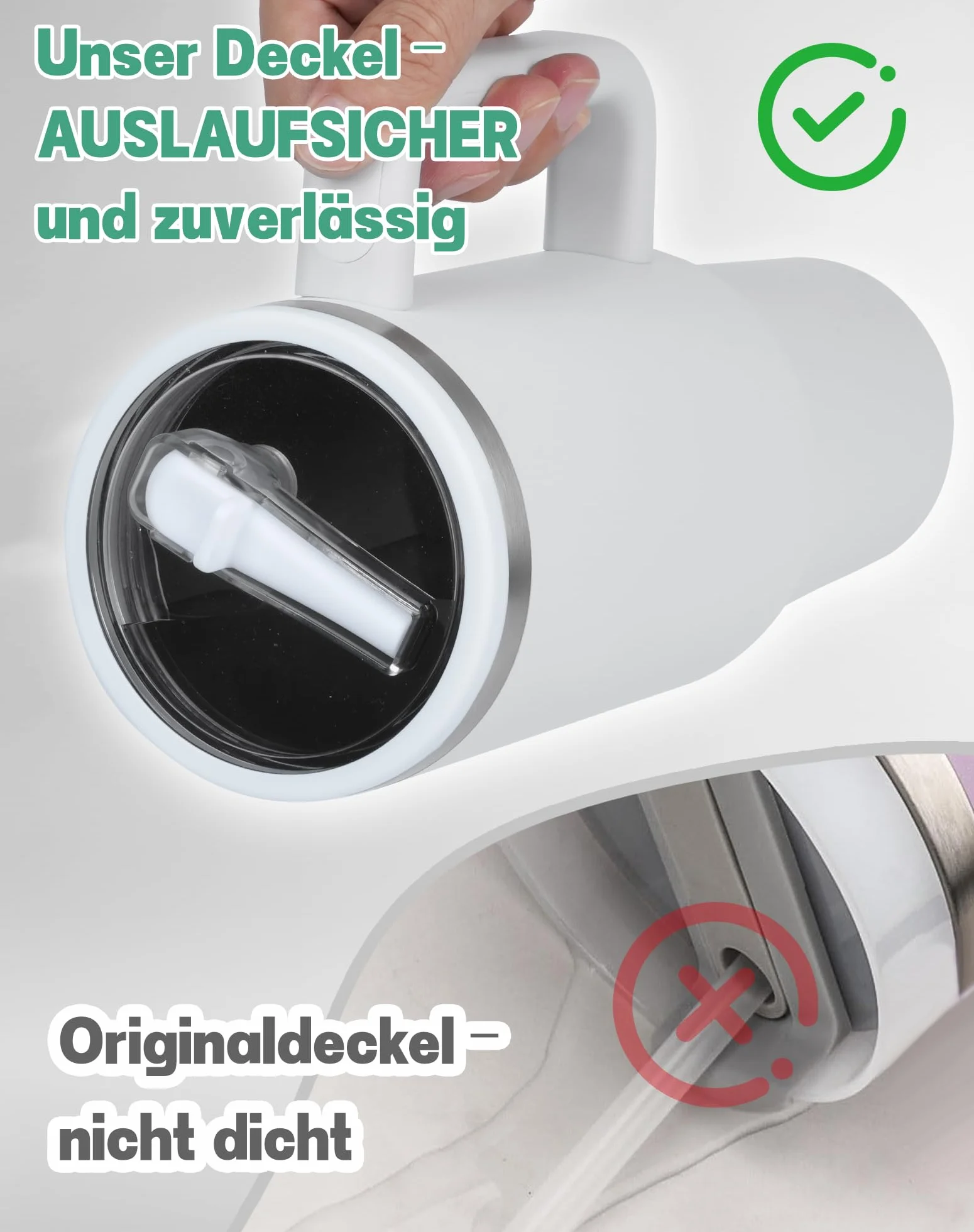 NETONDA Pokrywa szczelna do Stanley Quencher H2.0 Flowstate Tumbler 1,2 l, biała, 2 sztuki, szczelna pokrywka do kubka Stanley Cup 40 oz