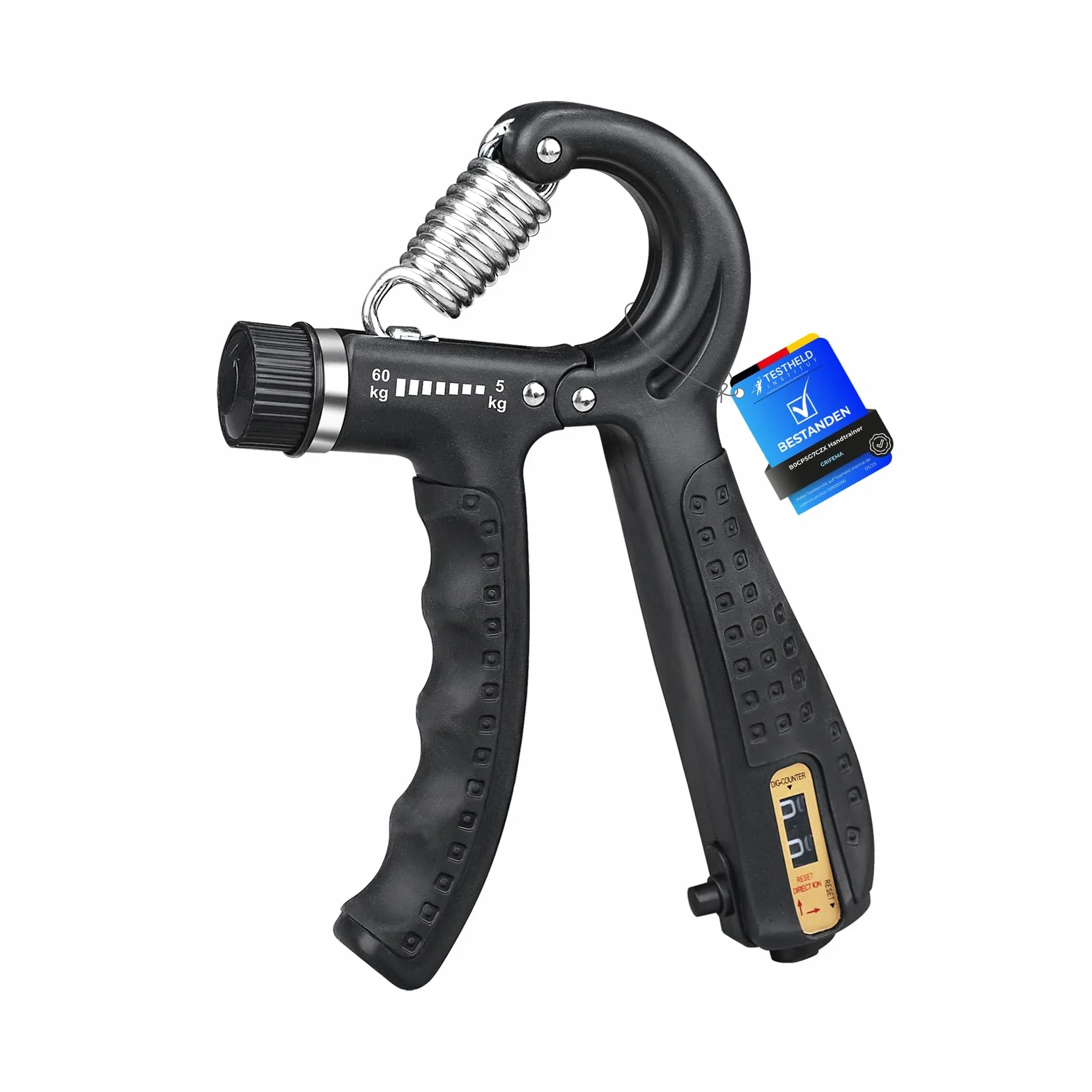 GRIFEMA GA5003 Hand Grip, Regulowany Trener Dłoni 5-60kg z Funkcją Licznika, do Treningu Uchwyty, Czarny