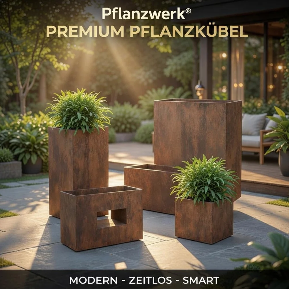 Pflanzwerk® Donica na rośliny z włókna szklanego Cube rdzawa brązowa 30 x 34 x 34 cm XXL *odporna na mróz * ochrona przed promieniowaniem UV * * * produkt wysokiej jakości