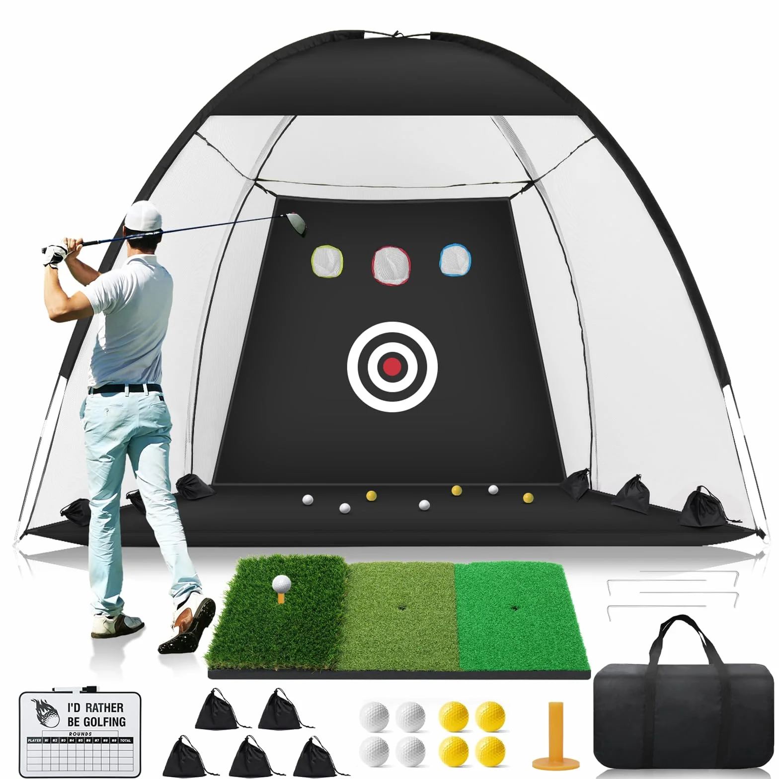 Siatka golfowa 3 x 2 m ze składaną matą Tri-Turf, zestaw treningowy z tablicą wyników